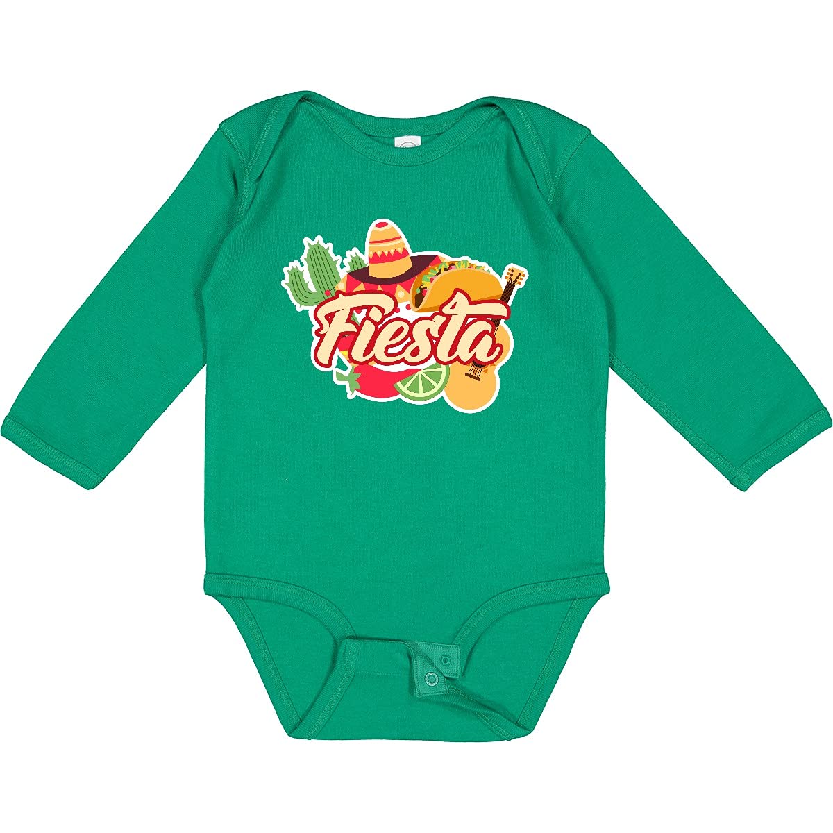 Inktastic Fiesta with Sombrero Taco Cactus Lime Red Pepper Long Sleeve Baby Bodysuit - Fun Mexican Themed Outfit for Cinco de Mayo, Birthday Parties & Family Gatherings