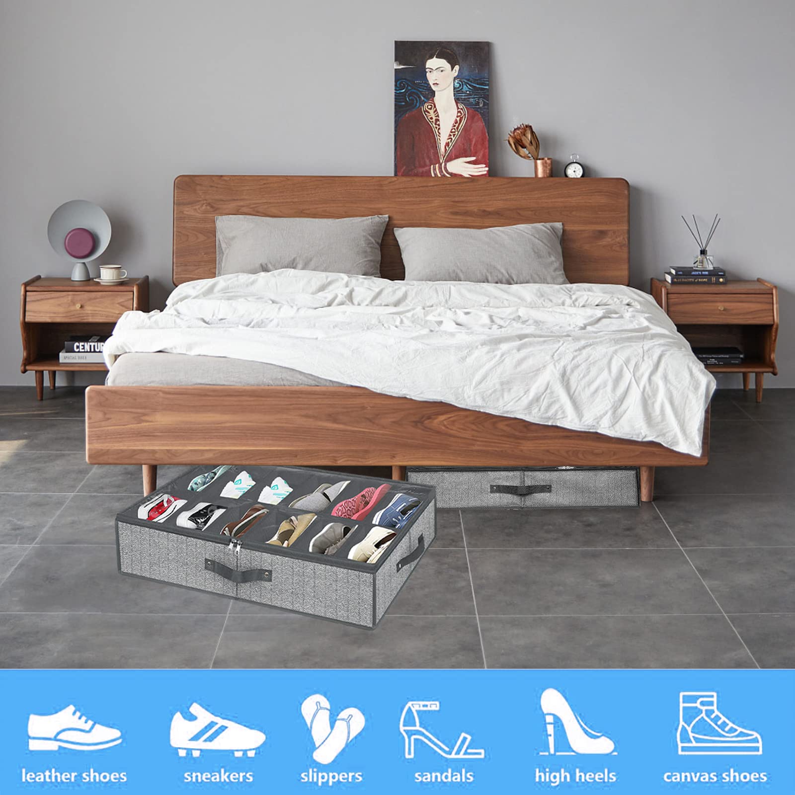 Under Bed Shoe Storage Organizer - Set of 2 Clear View Shoe Boxes Holds 24 Pairs | Space Saving Closet Organization for Sneakers, Heels & Boots | Sturdy Plastic Underbed Storage Containers (29.3