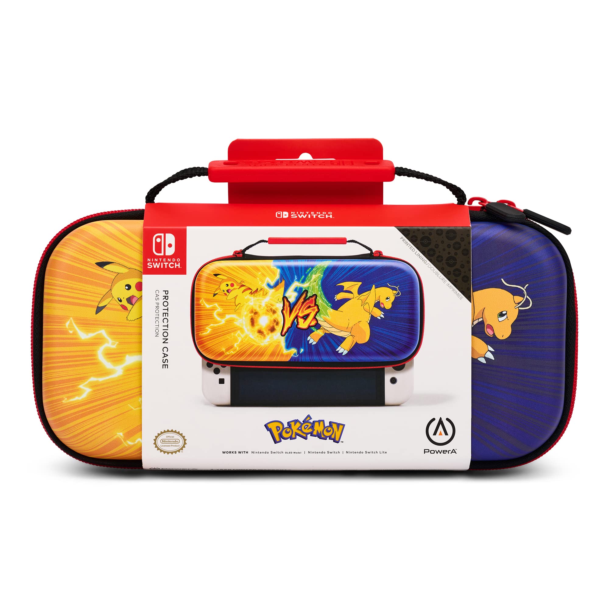 PowerA Officially Licensed Pokémon Pikachu vs. Dragonite Protective Case for Nintendo Switch OLED/Switch/Switch Lite - Durable Gaming Storage Case with Scratch Protection - Perfect for Travel, Home Gaming & Console Accessories