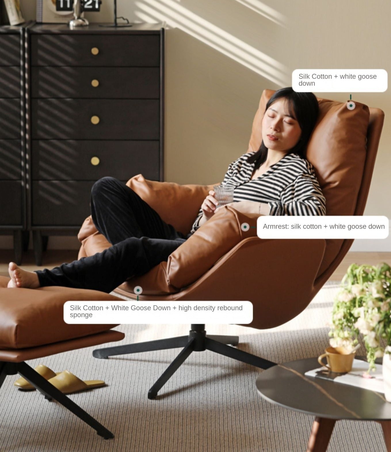 Luxury Italian Organic Leather Swivel Sofa Chair - Modern Living Room, Office & Lounge Seating for Home Decor