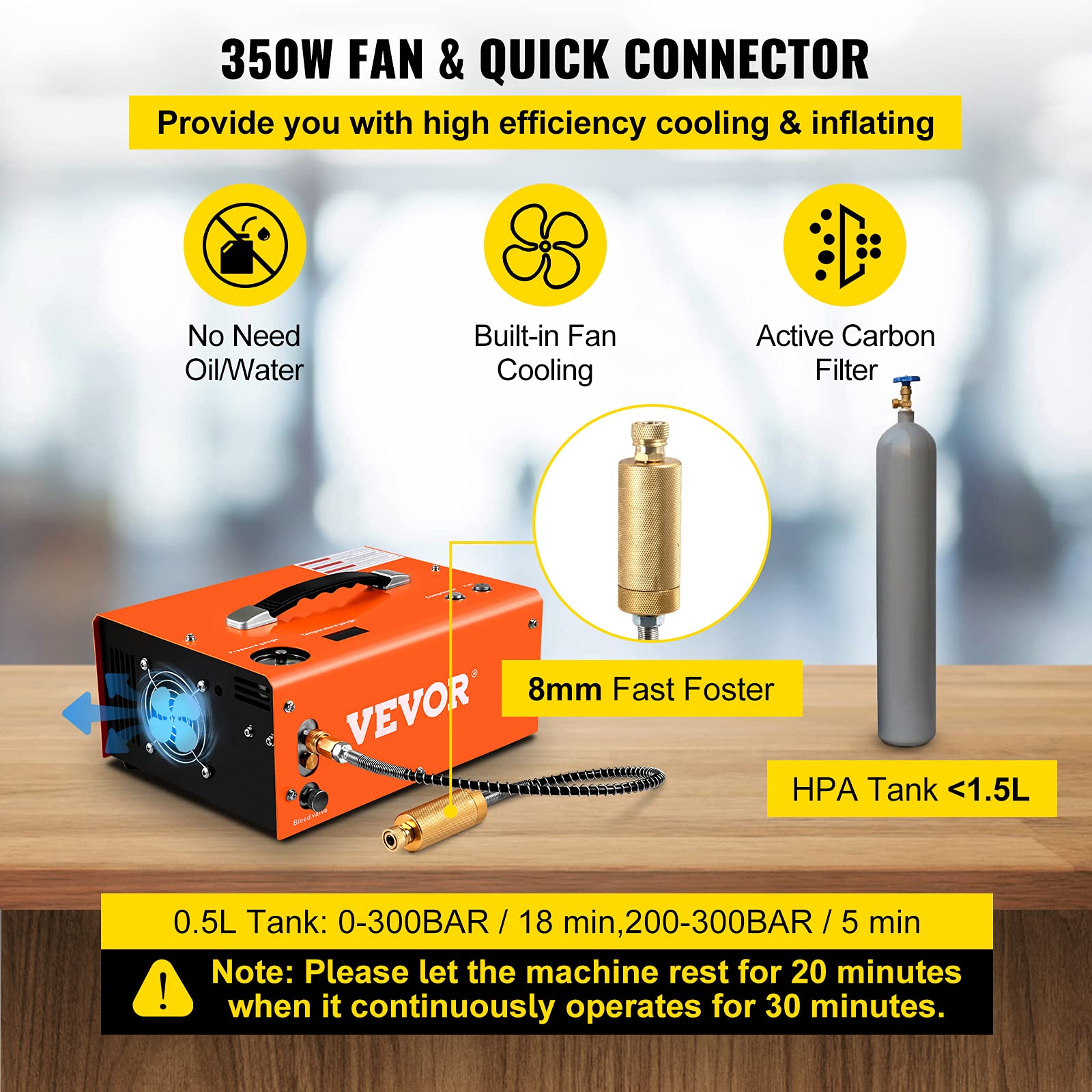 VEVOR 4500PSI PCP Air Compressor, Portable 12V DC/110V-220V AC Airgun Compressor with Auto-Stop, Built-in Adapter & Fan Cooling - Ideal for Paintball, Air Rifles, Scuba Tanks & Mini Diving Bottles | Perfect for Hunting, Shooting Sports & Outdoor Adventures