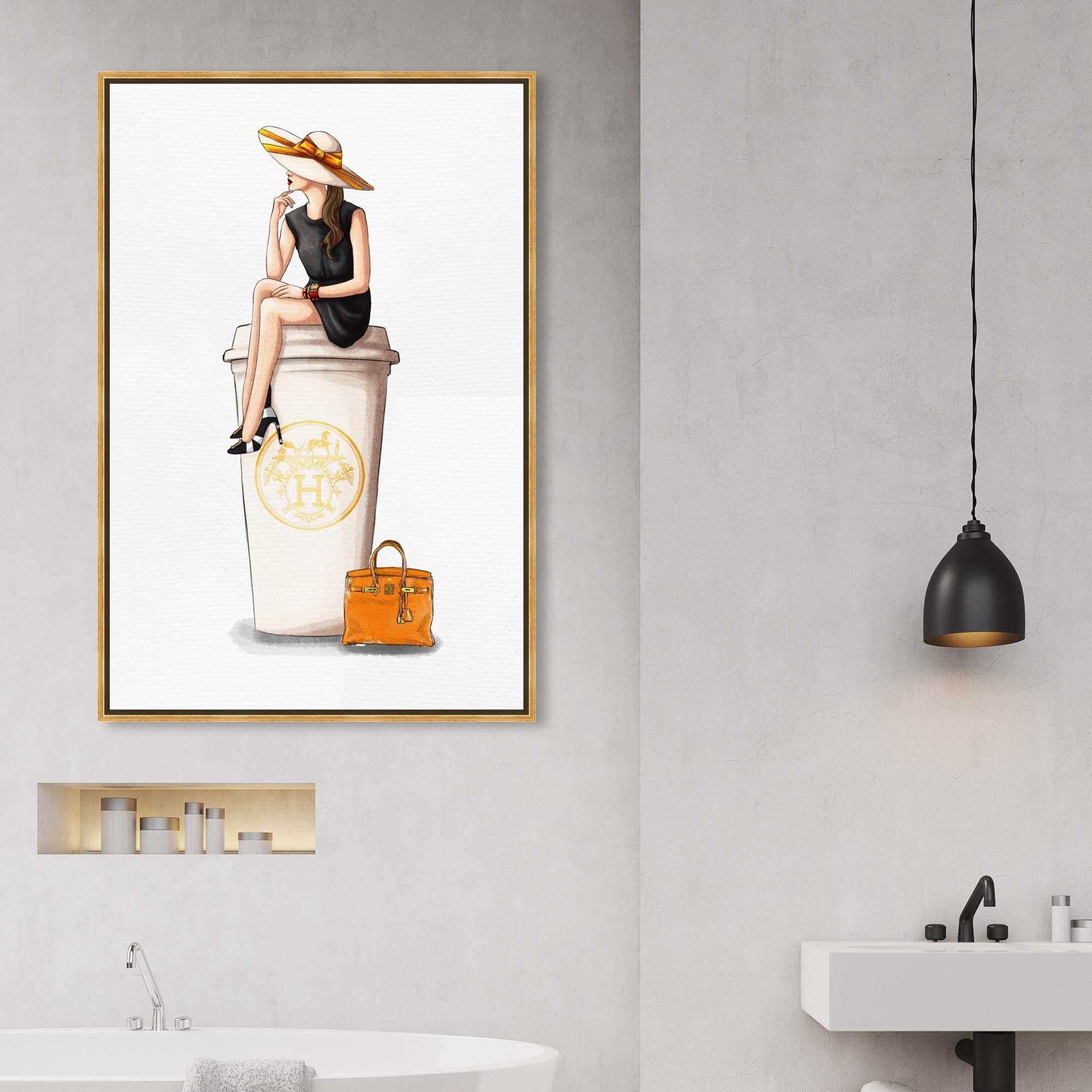 Oliver Gal Artist Co. 'Cafe au Lait' Framed Canvas Wall Art - 24x36 Inches (30x45 cm) Coffee & Spirits Themed Home Decor in Orange & White | Perfect for Kitchen, Dining Room, or Bar Decor