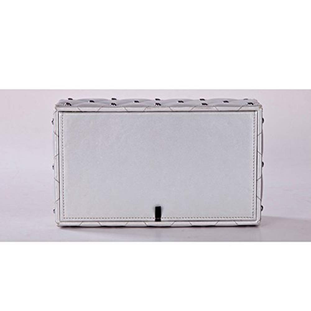 Premium PU Leather Rectangular Tissue Box Cover with Rivets - Stylish Desk Storage Holder for Home & Office | White Tissue Box Organizer for Living Room, Bedroom, and Workspace