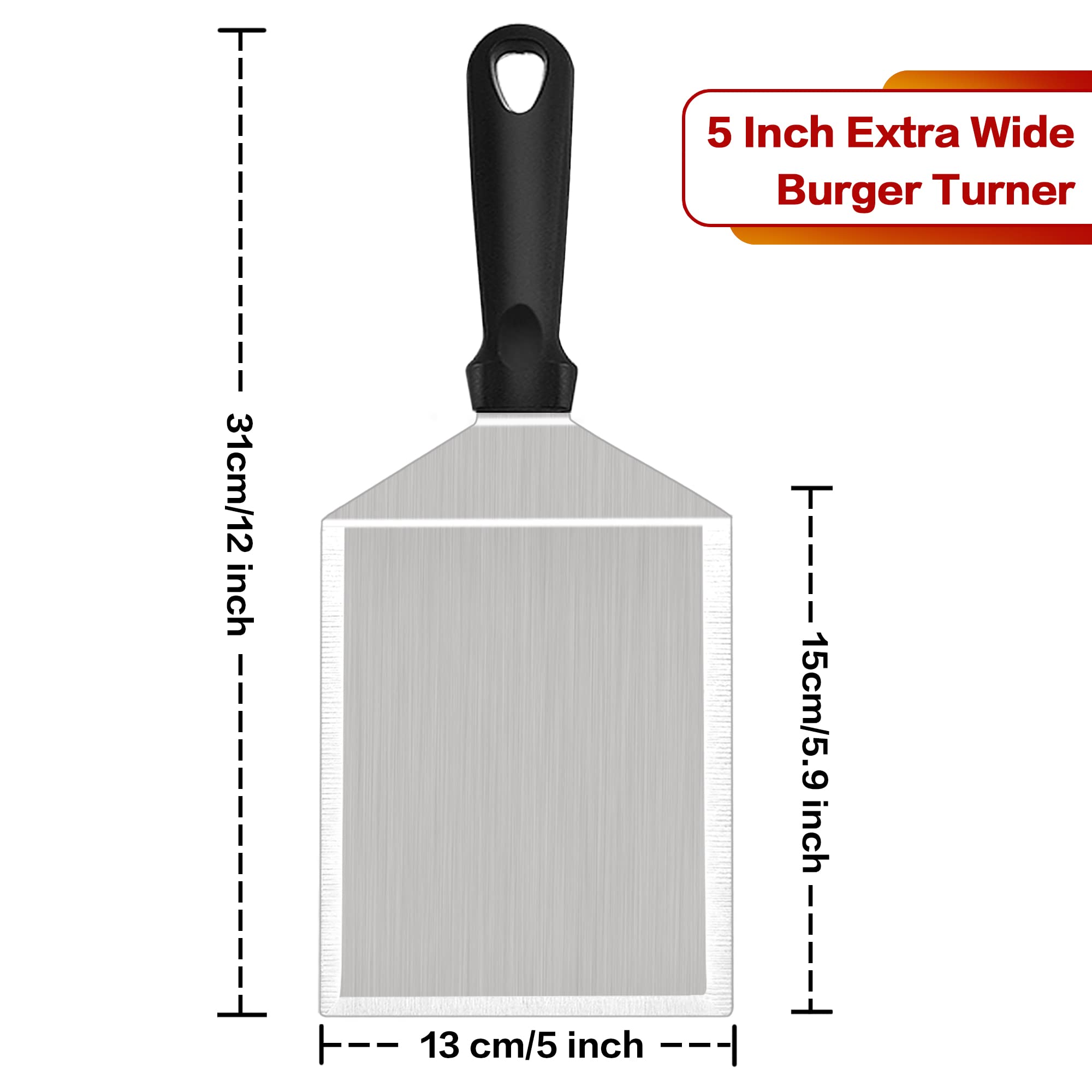 Leonyo 5-Inch Wide Stainless Steel Smash Burger Spatula - Heavy Duty Metal Grill Spatula for Hamburgers, Pancakes & Teppanyaki - Perfect for Outdoor BBQ, Flat Top Griddles & Home Kitchen Cooking