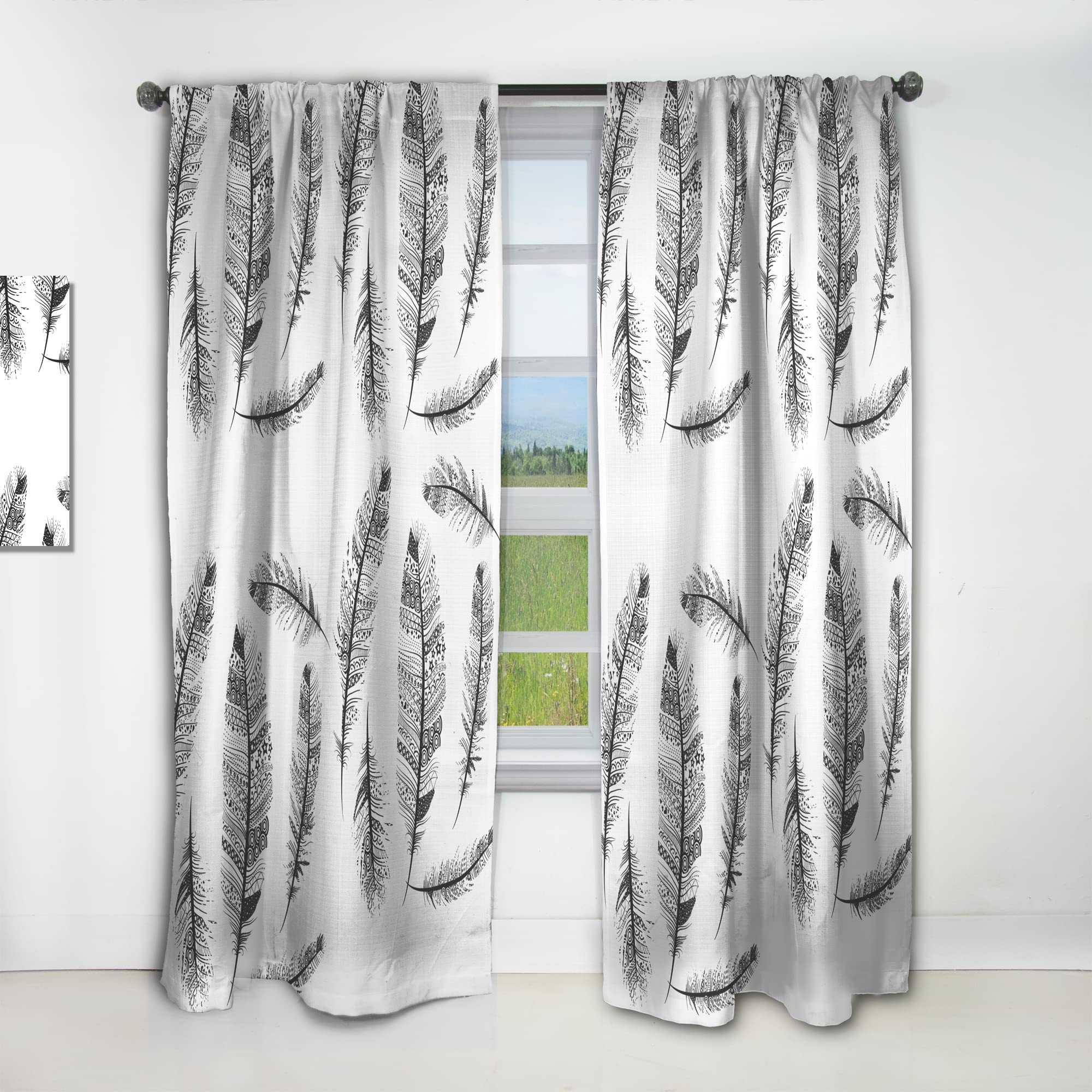 DesignQ Vintage Feathers & Tribal Pattern Blackout Curtains - Thermal Insulated Single Panel 52x120 Inches - Perfect for Bedroom & Living Room Window Treatments