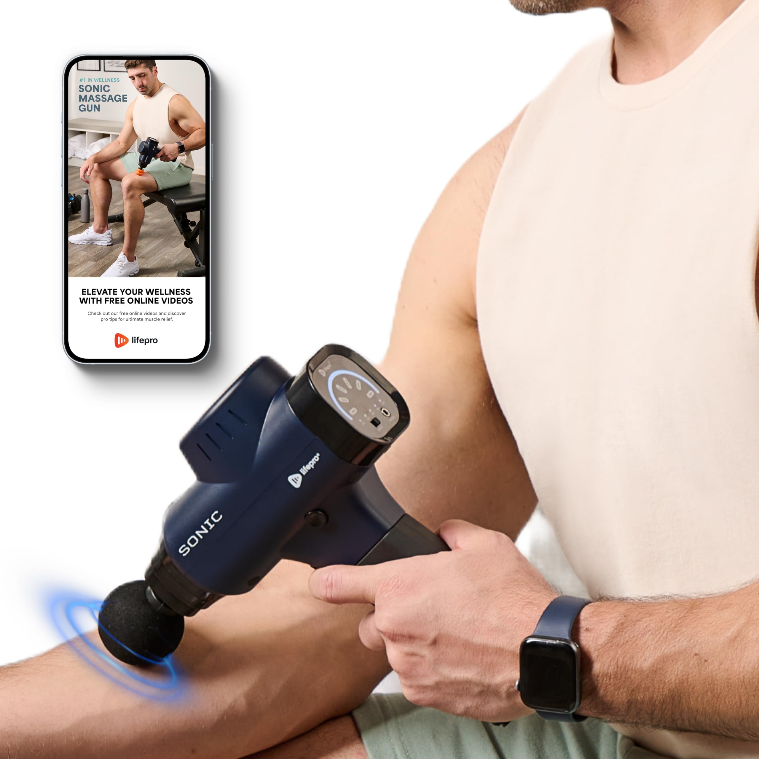 LifePro Percussion Massage Gun for Athletes - Deep Tissue Muscle Massager with 8 Attachments & 5 Speed Settings | Portable Massage Gun with Holder (Sold Separately) | Ideal for Post-Workout Recovery, Back Pain Relief & Muscle Therapy