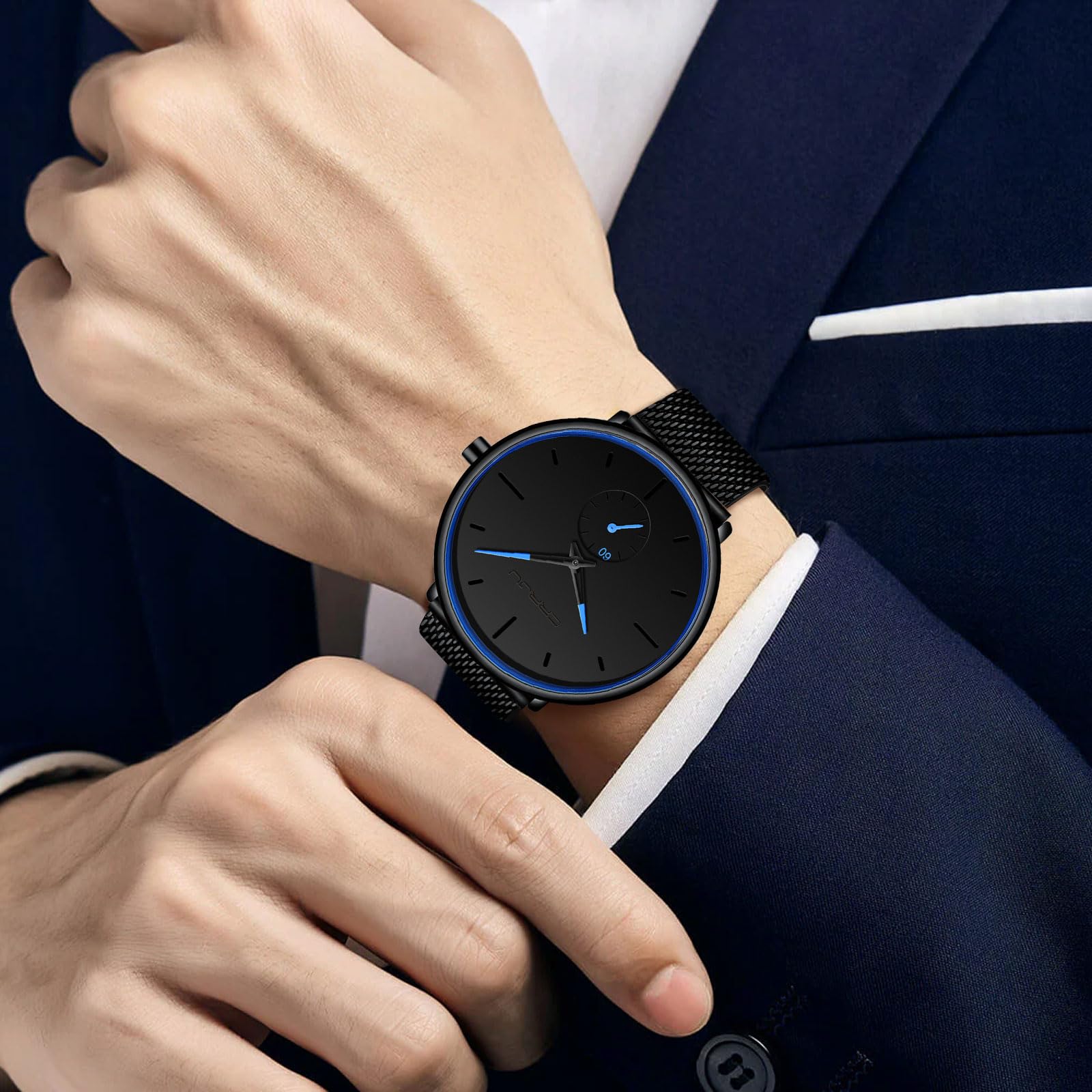 Ultra-Thin Minimalist Waterproof Men's Watch - Stainless Steel Mesh Band Dress Watch for Men & Women | Perfect for Business, Casual & Formal Occasions