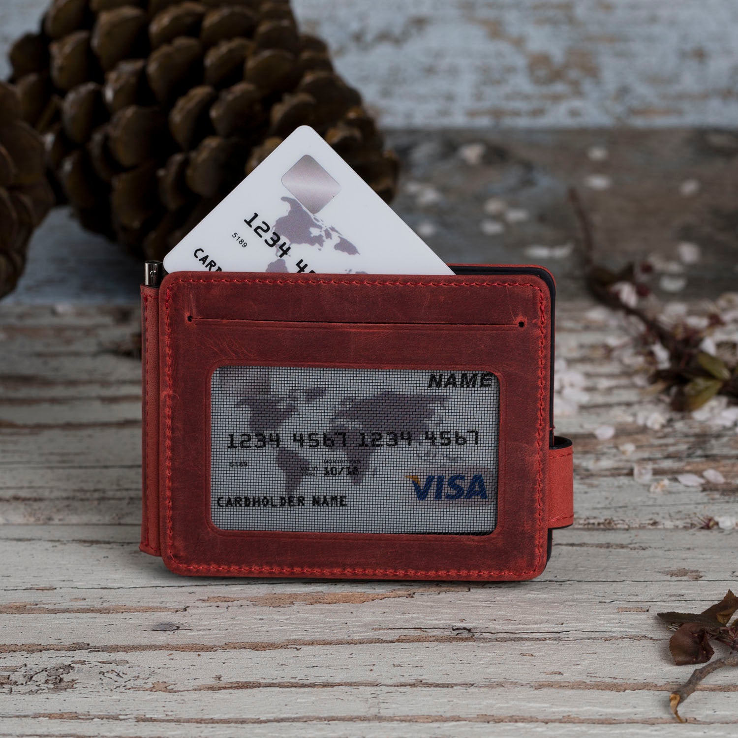 Genuine Full Grain Leather Bifold Wallet for Men - Red Two-Sided Design - Perfect for Everyday Use & Gift Giving