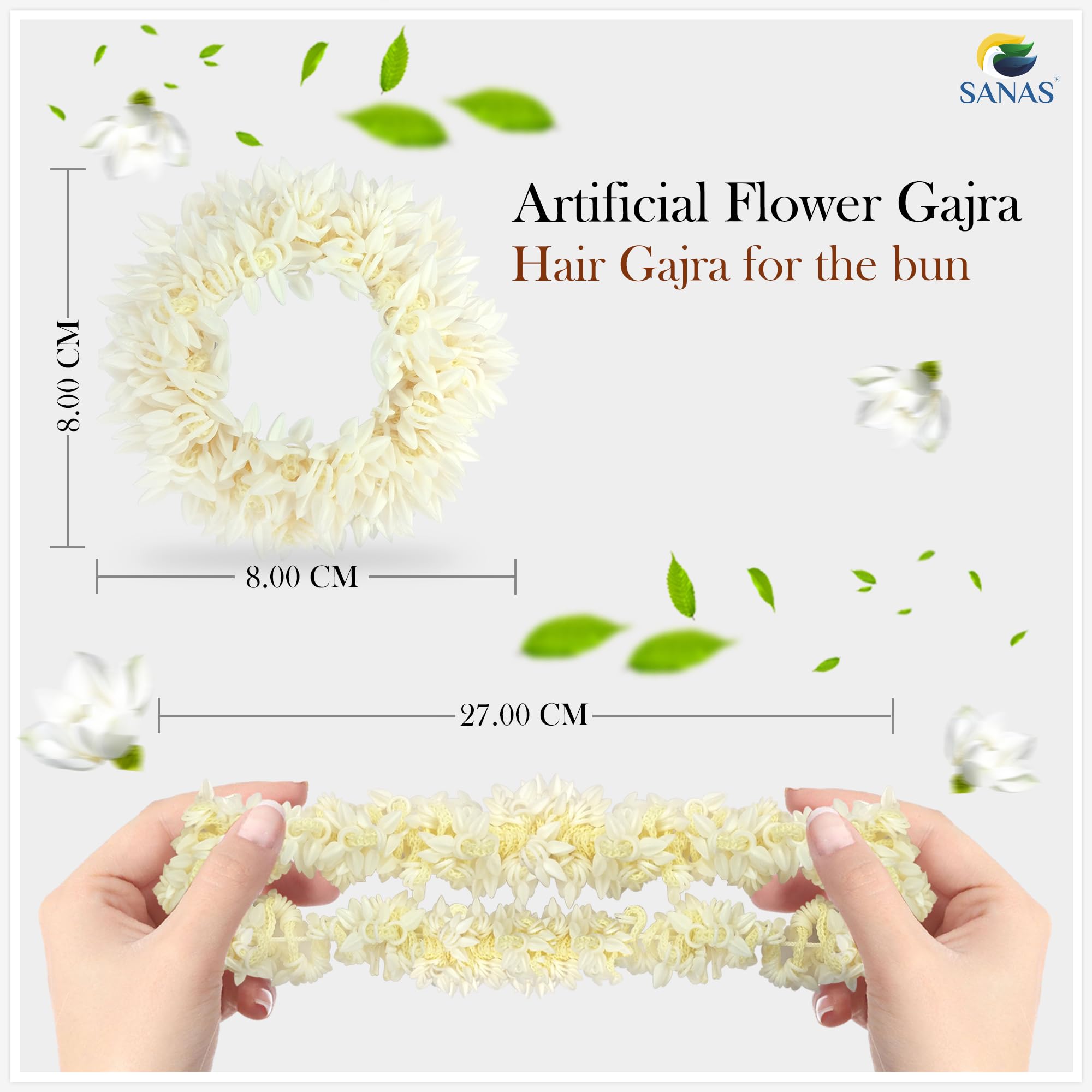 Elegant 2-Piece Scented Mogra Gajra Hair Bun Accessories for Women - Stylish Artificial Flower Hair Jewelry for Weddings & Special Occasions - Perfect for Bridal Hairstyles, Festivals & Boho Fashion Looks