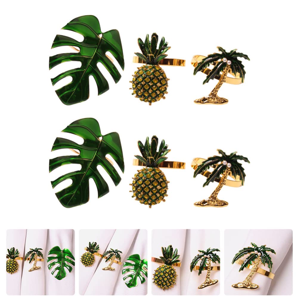 ABOOFAN 6pcs Hawaiian Themed Napkin Rings Set - Pineapple & Tropical Fruit Design, Gold Alloy Luau Party Decor, Banquet & Wedding Tabletop Accessories | Perfect for Beach Weddings, Summer Parties & Tropical Home Decor