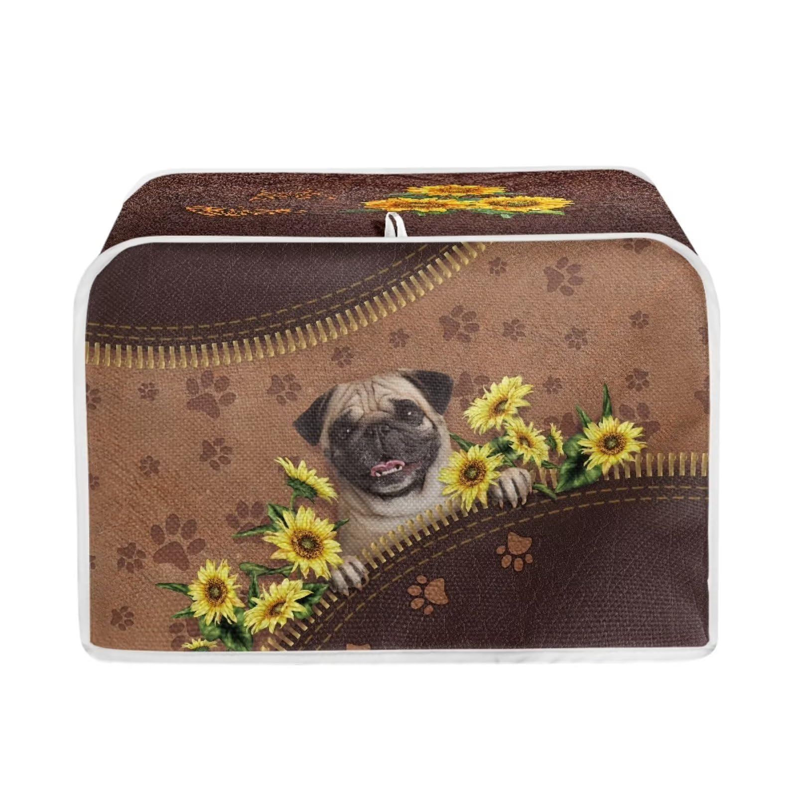 Sunflower & Bulldog Paw Print Toaster Cover - Dustproof & Protective Bread Machine Cover for Kitchen Appliances - Perfect for Toasters, Bread Makers & Ovens (Home & Office Use)
