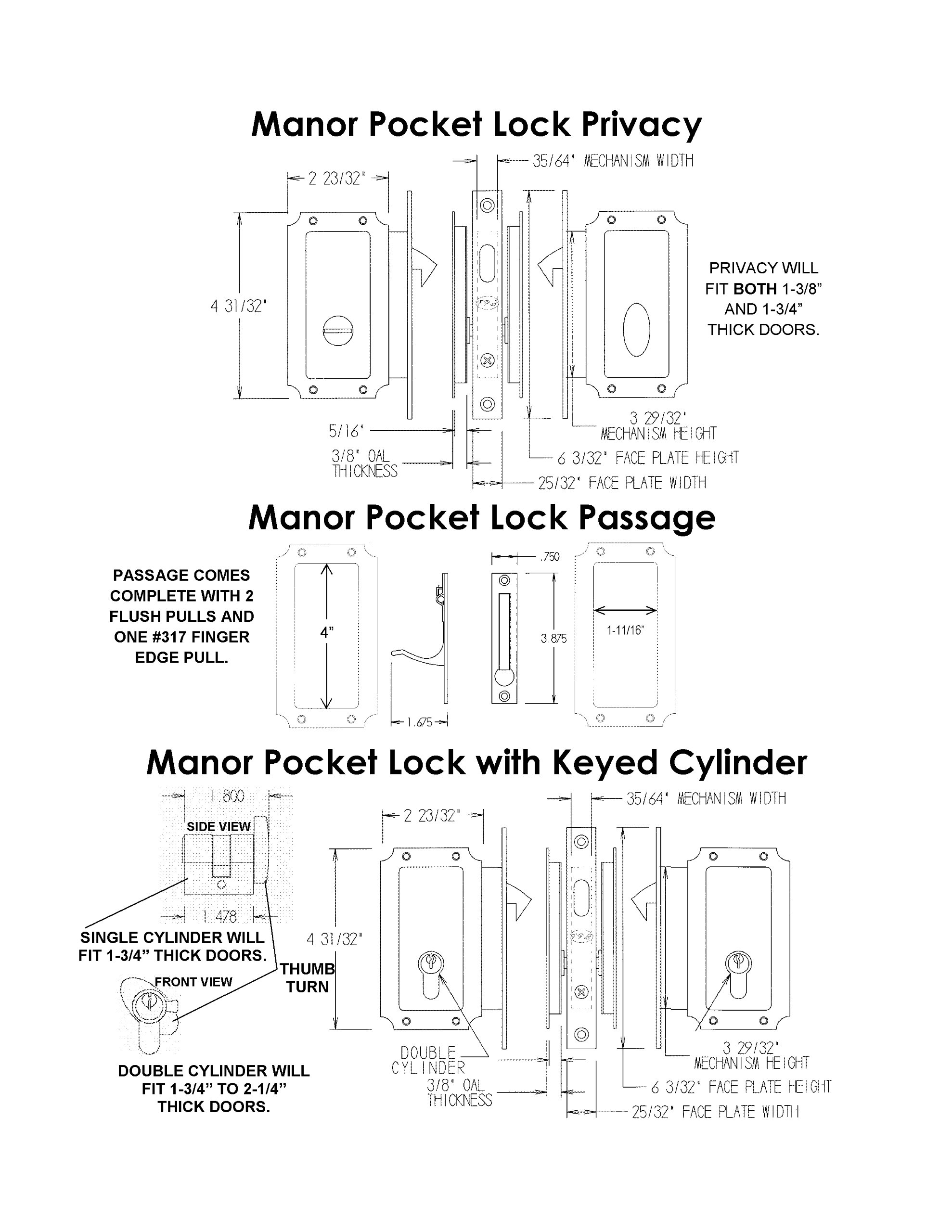 FPL Manor Solid Brass Pocket Door Hardware - Passage Function for Hall & Closet - Polished Chrome Finish - Perfect for Space-Saving Interior Doors & Modern Home Renovations