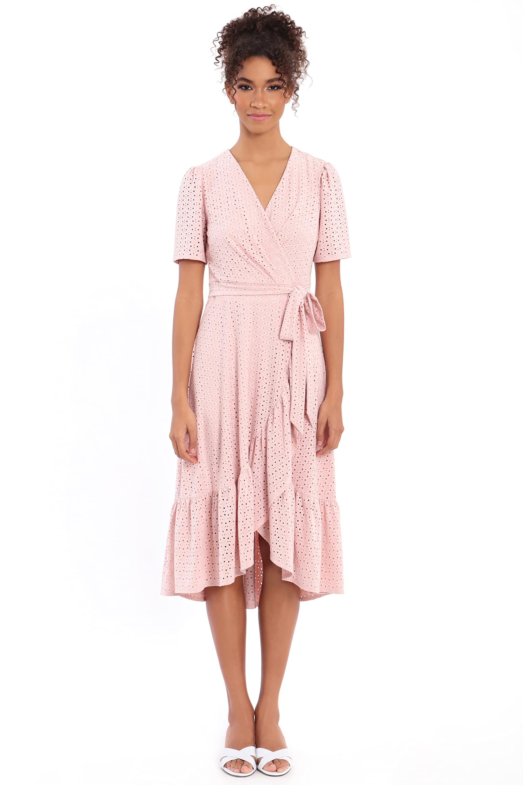 London Times Women's Short Sleeve Ruffle Wrap Dress - Flowy Summer Dress for Casual Outings, Beach Cover Up & Date Night Outfits