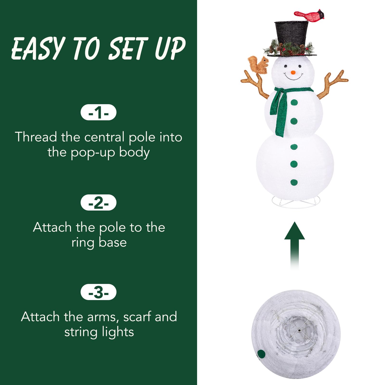 NALONE 6FT LED Lighted Snowman Outdoor Christmas Decor - 200 Warm White Lights with Timer, Collapsible Holiday Yard Decoration Featuring Fluffy Snowman with Bird & Squirrel - Perfect for Front Yard, Porch, and Garden Holiday Displays