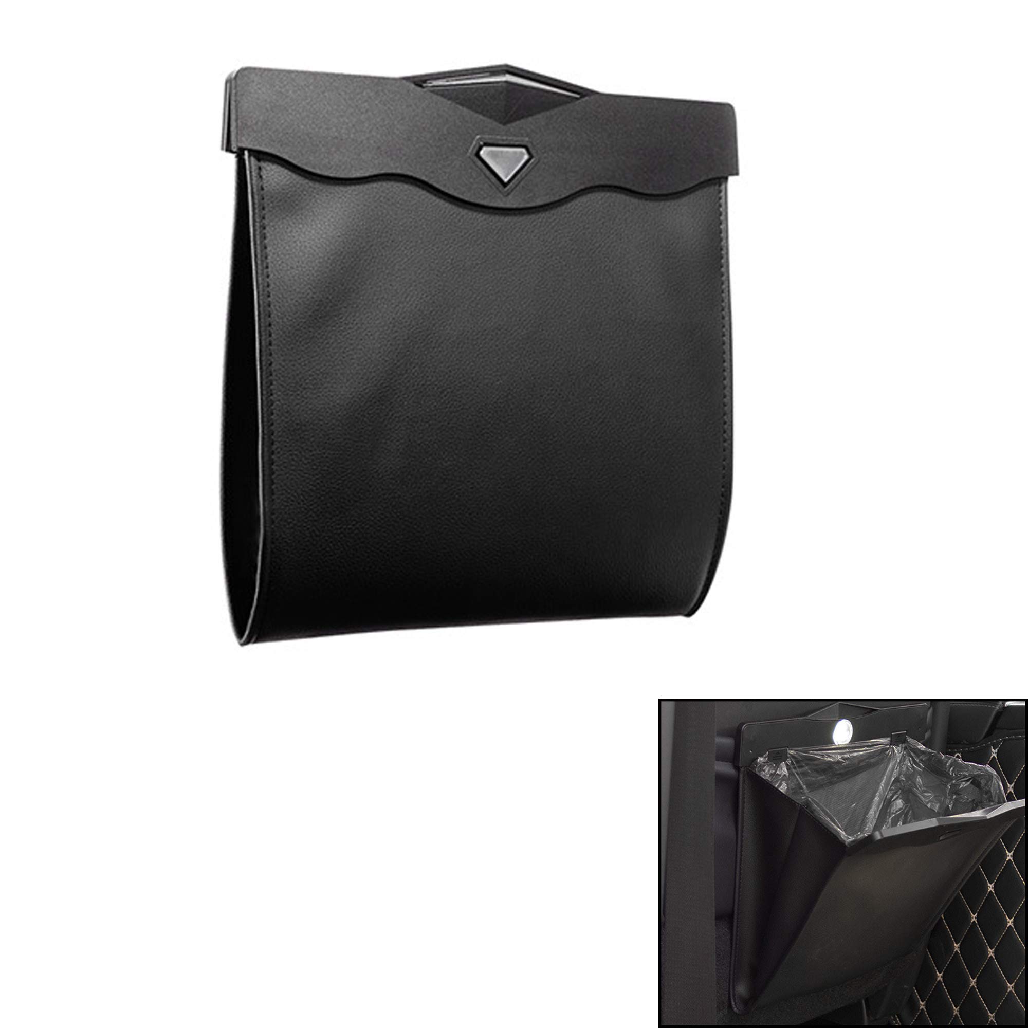 Premium Car Trash Can with 50 Trash Bags - Smart LED Leather Garbage Bin, Waterproof Foldable Auto Waste Container for Car, Office & Toilet - Universal Fit for All Vehicles (Large Size) | Perfect for Road Trips, Commuting & Keeping Your Vehicle Clean