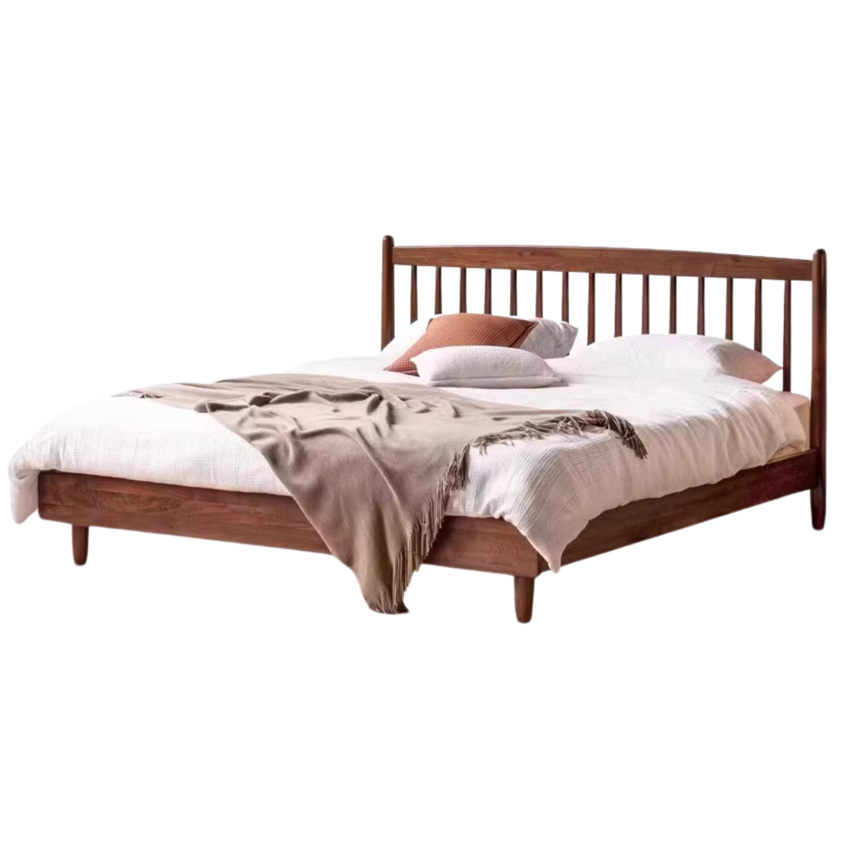 Modern Black Walnut Solid Wood Bed Frame - Queen Size Platform Bed with Headboard - Eco-Friendly Hardwood Bedroom Furniture for Master Bedroom & Guest Room