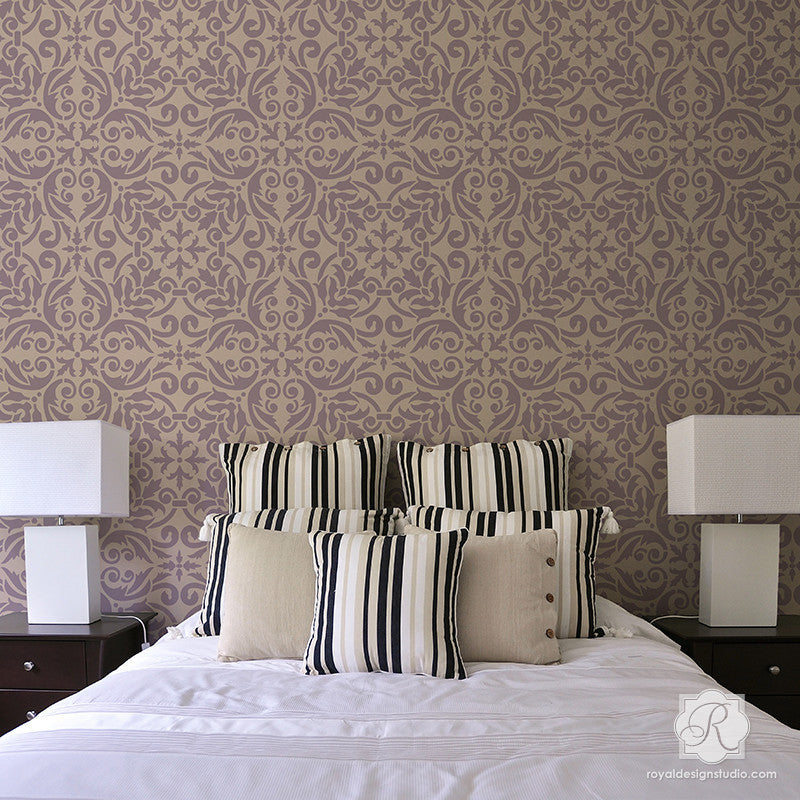 Anastasia Damask Tile Wall Stencil - DIY Home Decor, Moroccan Pattern for Walls, Floors, and Furniture - Perfect for Bedrooms, Bathrooms, and Living Spaces
