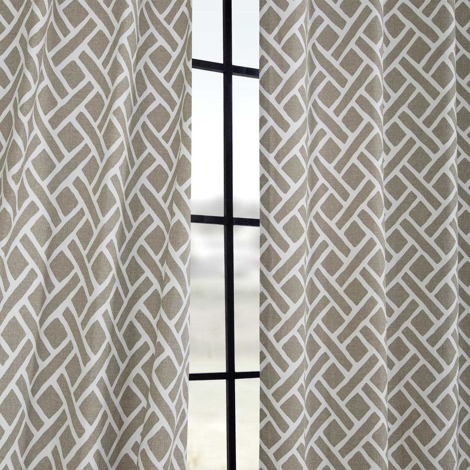 Martinique Taupe Geometric Printed Cotton Custom Curtains - Premium Window Treatments for Living Room, Bedroom & Home Decor