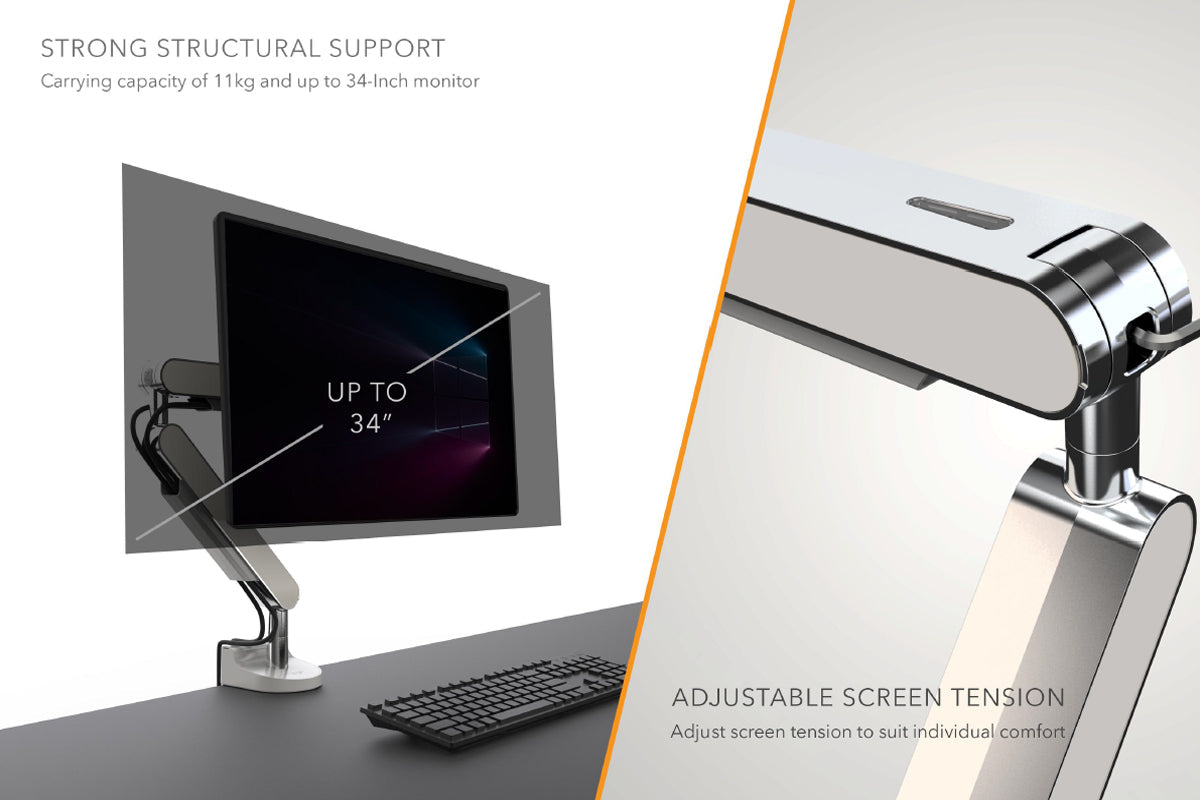 Zgo Adjustable Single Arm Monitor Stand with Crossbar for Dual Screen Setup - Perfect for Home Office, Gaming, and Workspace Ergonomics