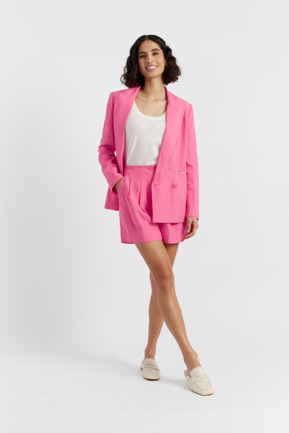 Stylish Rose Tencel Linen Blazer for Women - Breathable Summer Office Jacket - Perfect for Business Casual & Outdoor Events