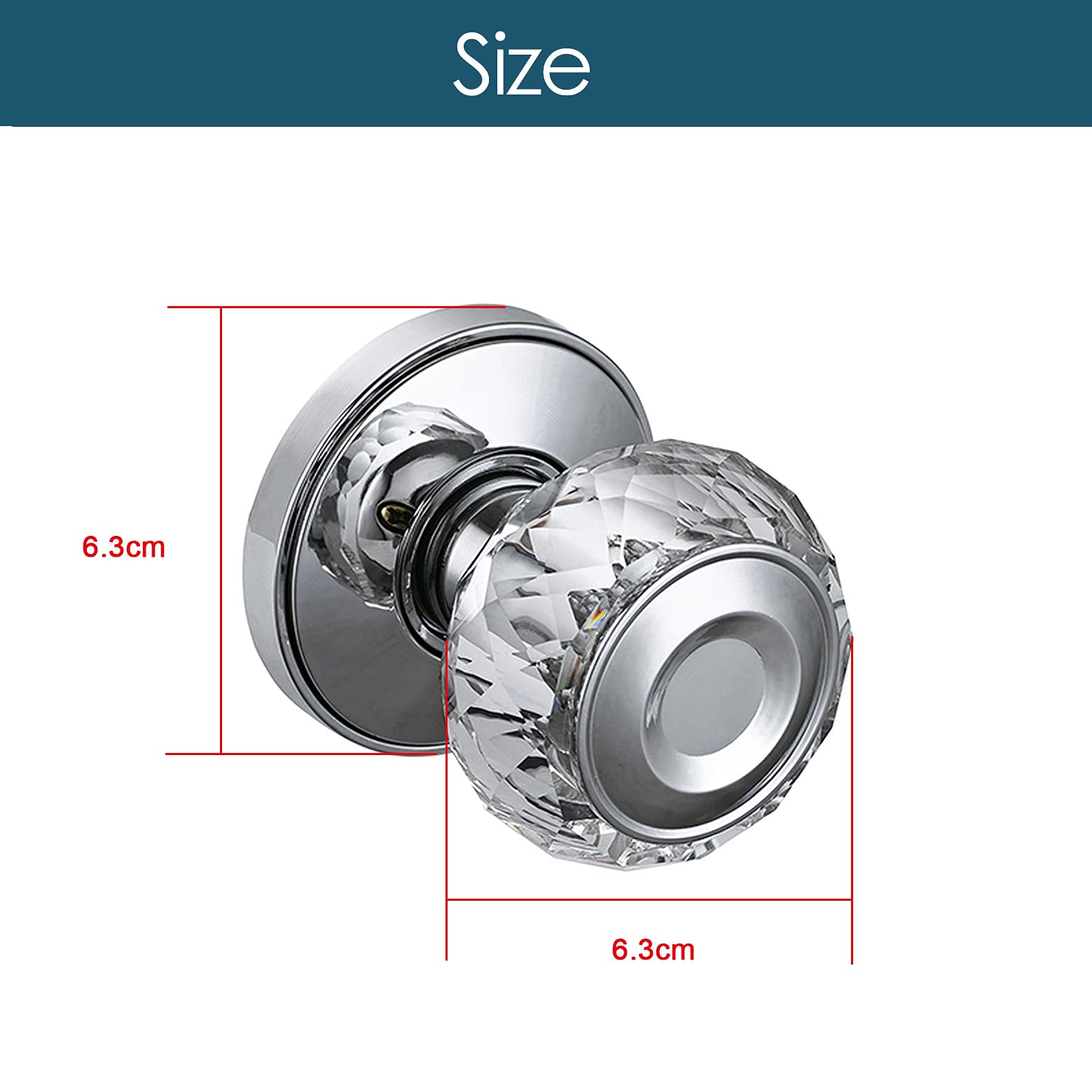 Premium HD Crystal Glass Door Knobs - 6 Pack Passage (Non-Locking) Interior Door Handles - Polished Chrome #32 Finish - Ideal for Bedrooms, Bathrooms & Closets