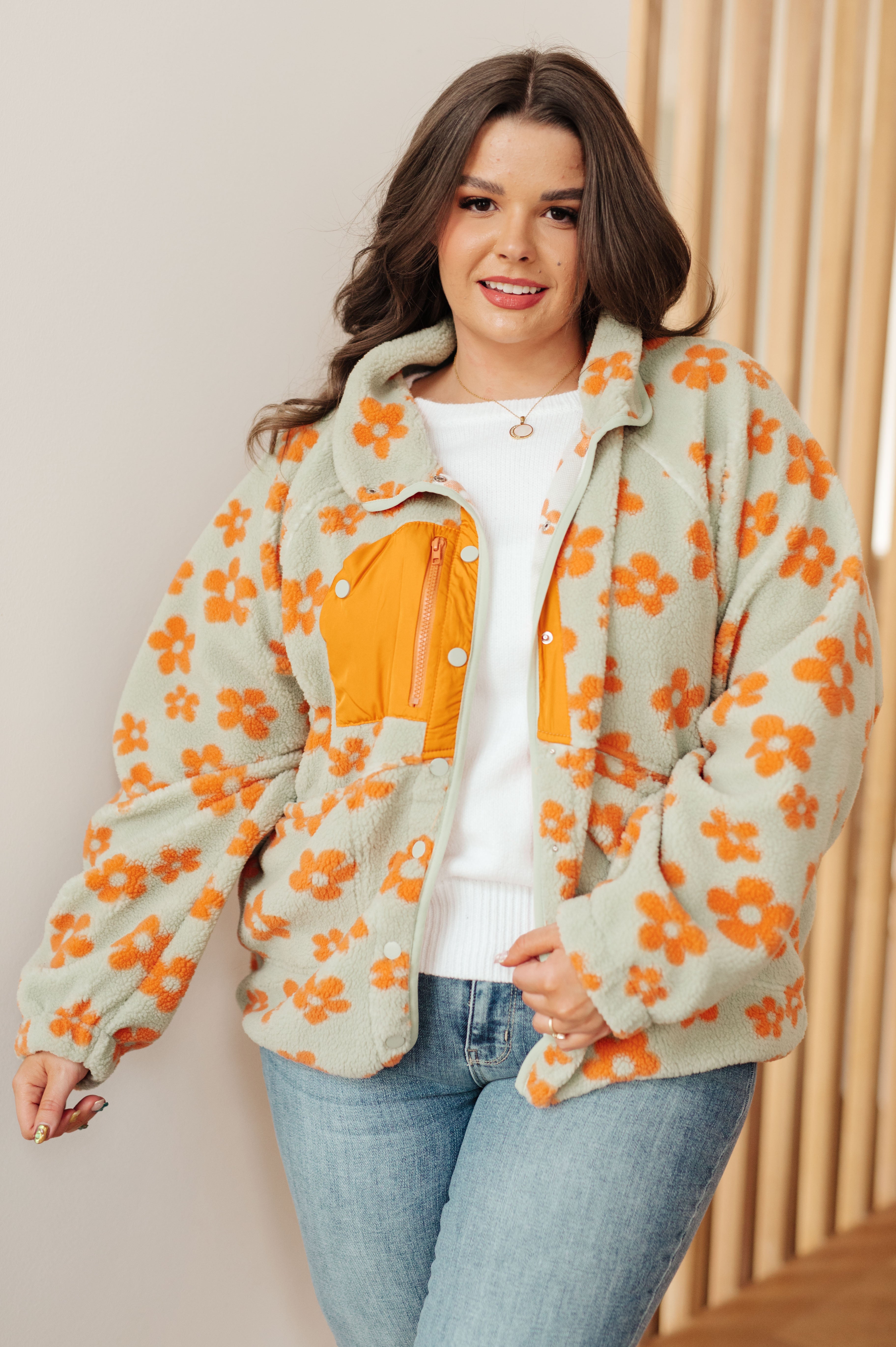 Love It Don't Leave It Floral Fleece Jacket for Women - Cozy Winter Outerwear - Perfect for Casual Outings, Date Nights & Fall Layering