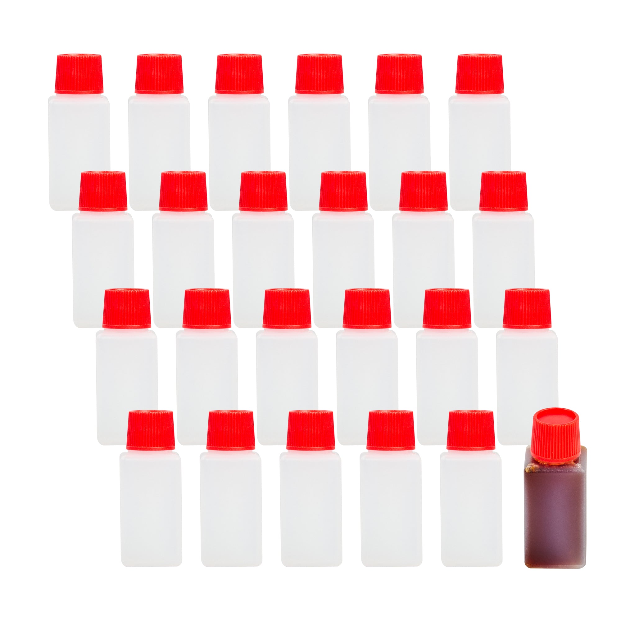 Bento Tek 6mL Clear Plastic Soy Sauce Bottles with Red Caps - 1/2