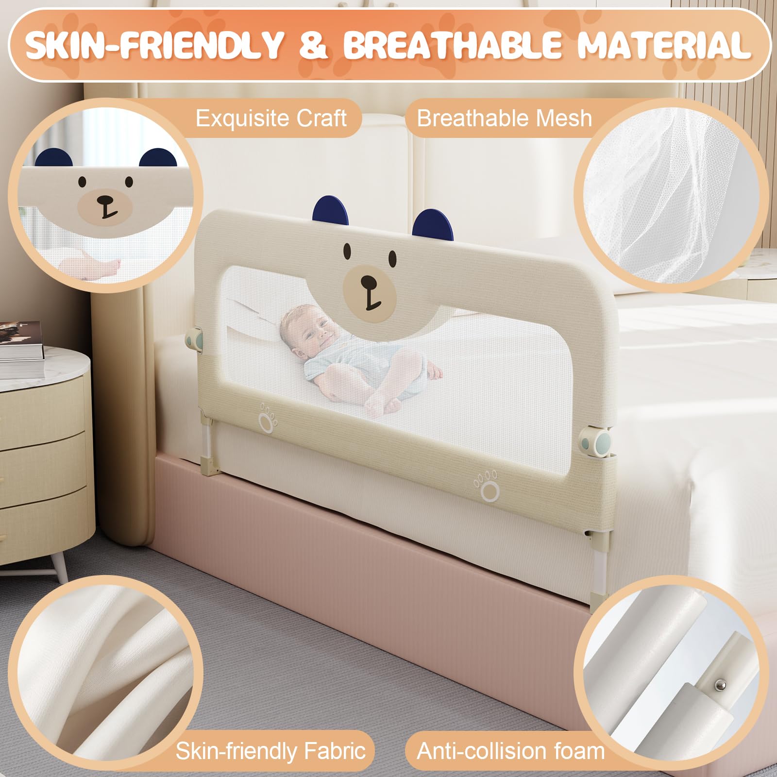 OMZER 32'' Swing Down & Height Adjustable Bed Guard Rail for Toddlers - Safety Bed Rail for Twin, Queen, King & Full Size Beds | Perfect for Babyproofing & Preventing Falls During Sleep