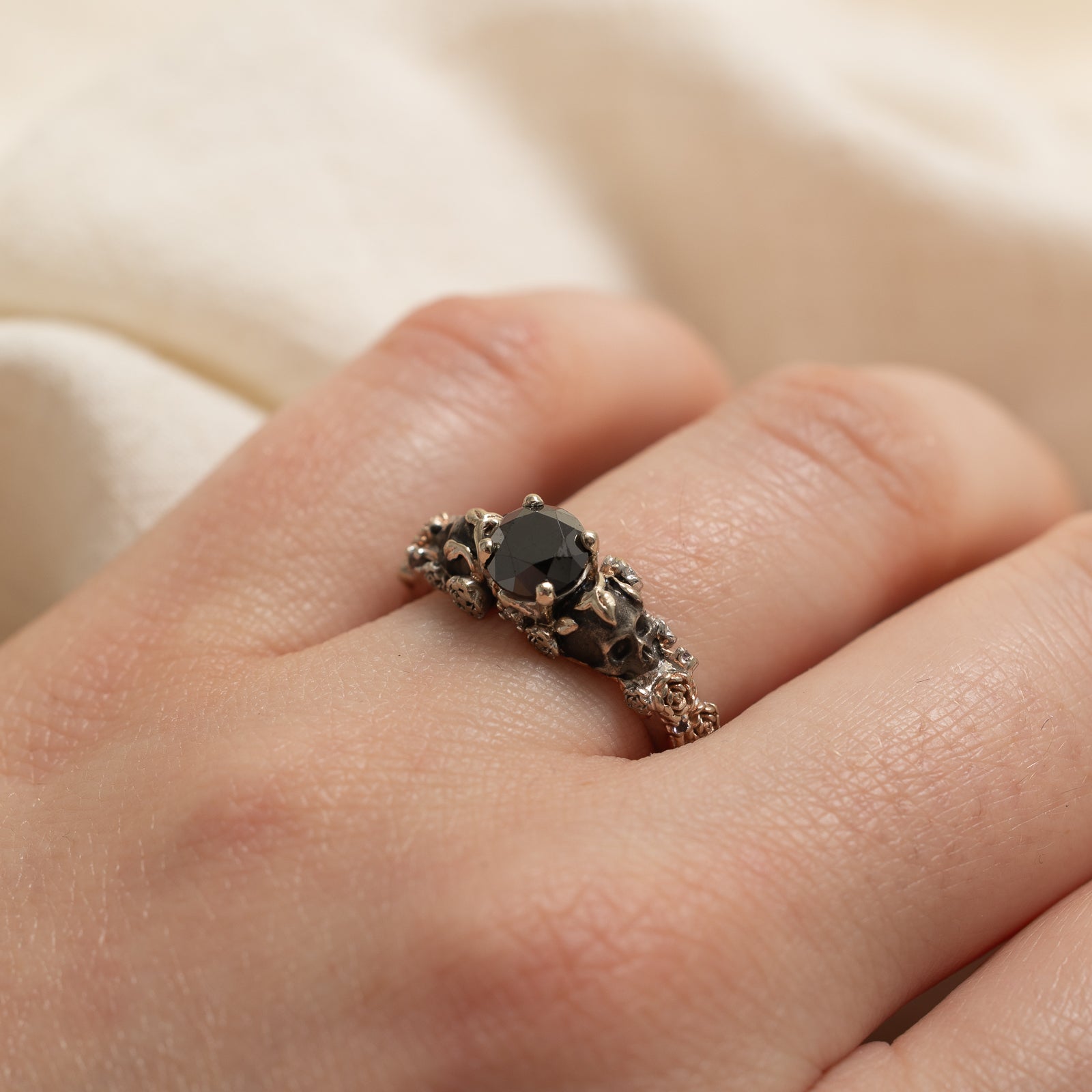 Black Diamond & Amethyst Skull Ring - 0.74ctw Gemstone Jewelry, 0.01ctw Diamond Accents, Size 1.75 - Gothic Punk Fashion Statement for Men & Women | Perfect for Halloween, Rock Concerts & Edgy Style
