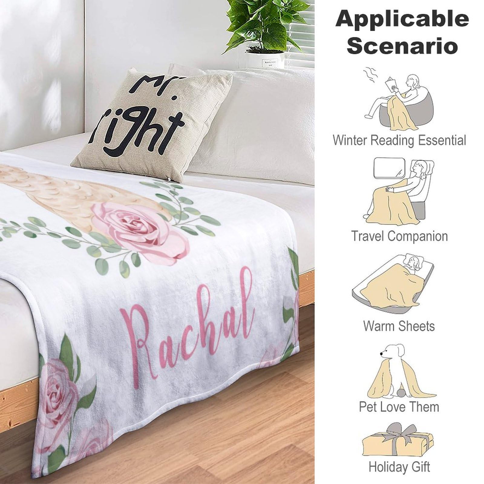 Personalized Baby Blanket for Girls with Name - Custom Alpaca Print Fleece Throw Blanket - 30