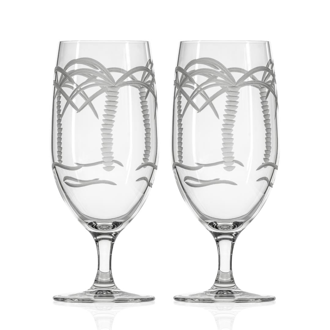 Palm Tree 16oz Footed Iced Tea Glasses - Set of 2 | Tropical Drinkware for Summer Parties, Poolside Cocktails & Beach Themed Decor