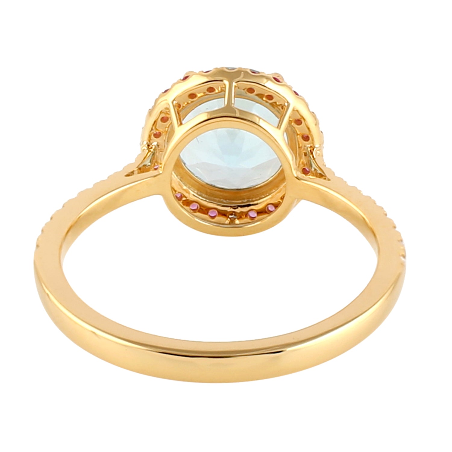 Blue Topaz Prong Ruby Gemstone Pave Diamond Solitaire Ring in 18k Yellow Gold | Elegant Engagement & Wedding Jewelry for Women | Perfect for Anniversaries, Proposals & Special Occasions