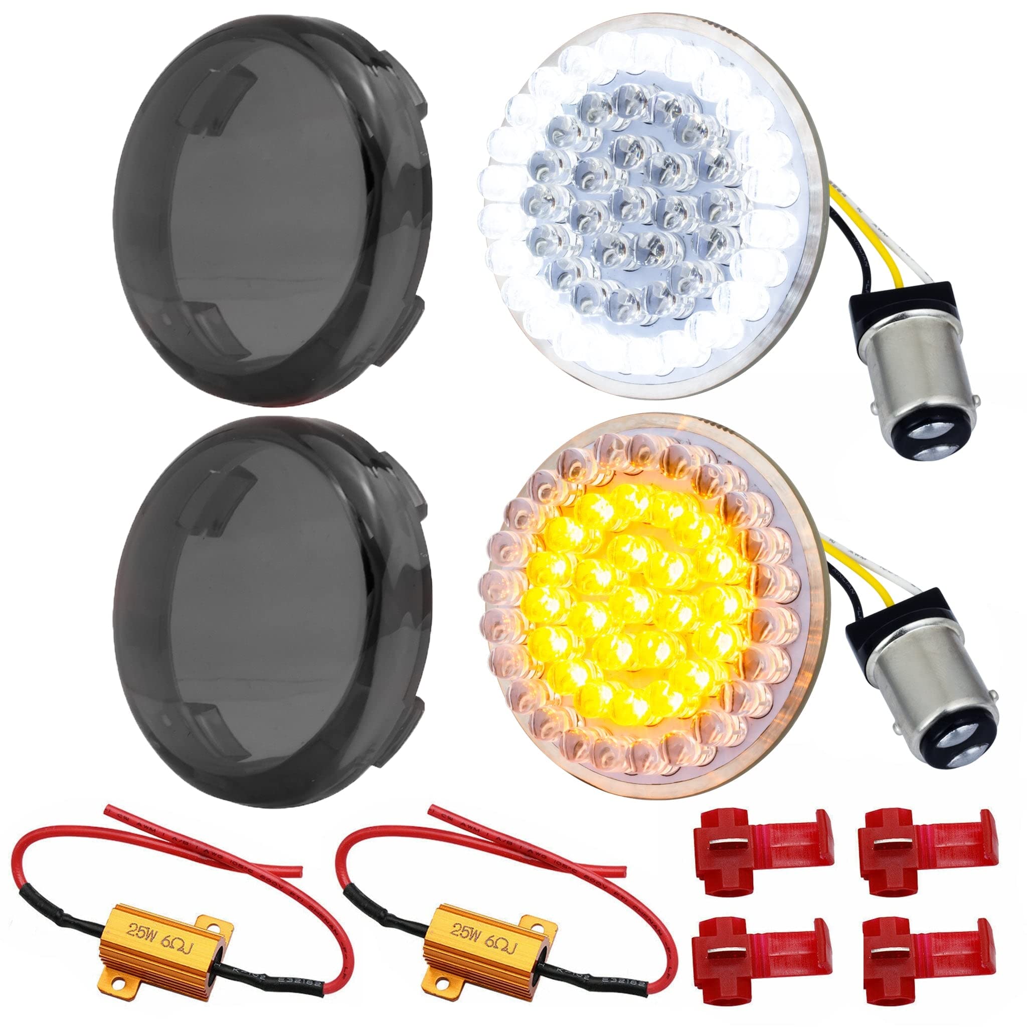 Eagle Lights 8748TS-S-LR 2 Inch Front LED Turn Signals with White Halo Running Lights for Harley Davidson Motorcycles - Gen I / 1157 Base, Smoked Lenses & Load Resistors | Enhanced Visibility & Style for Night Riding & Custom Bike Builds