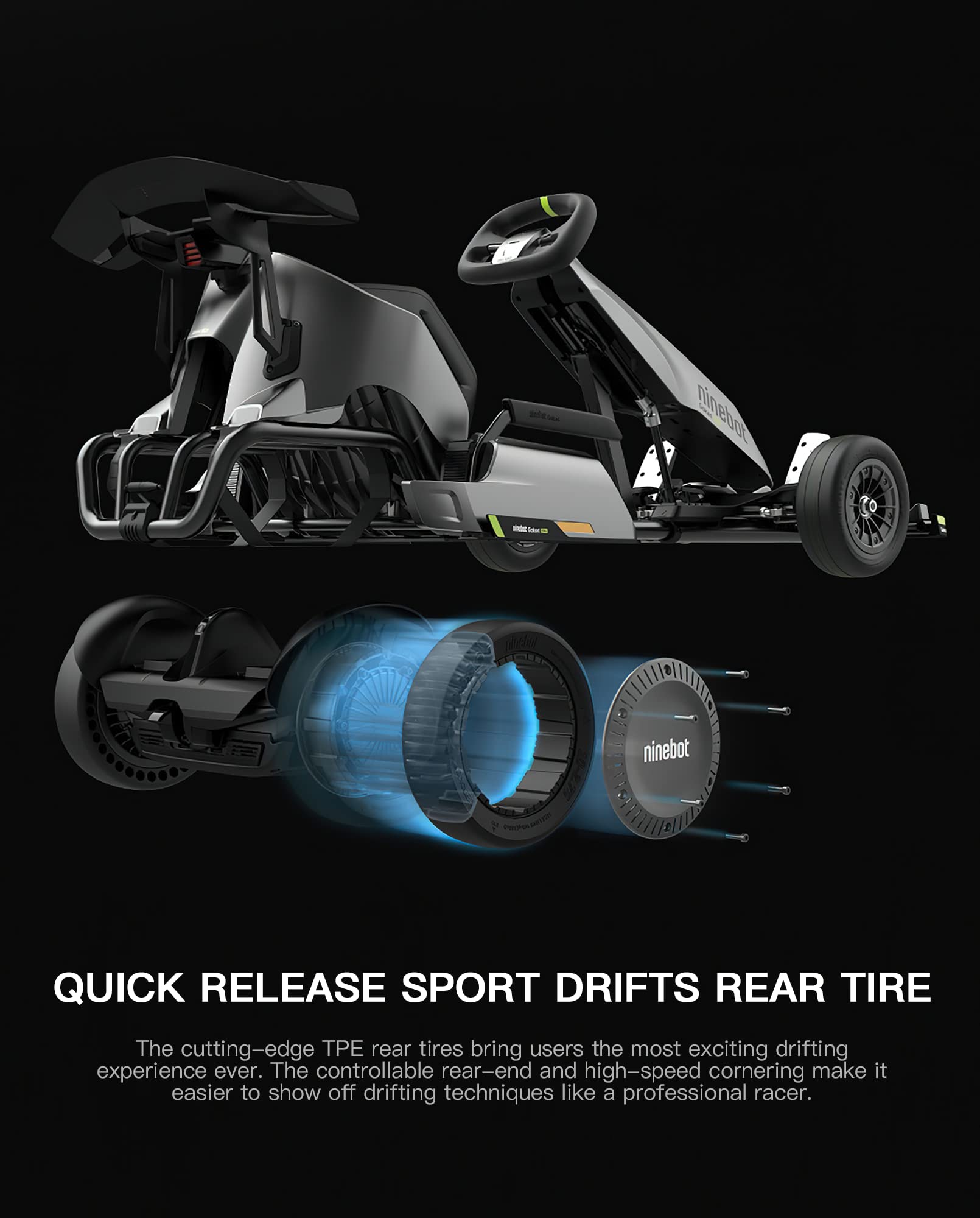 Stio Electric GoKart Pro & Rear Tire Kit - Compatible with Ninebot by Segway GoKart PRO, Ninebot S Max & S-MAX - Quick Release Sports Drift Tires (2PCS) - Perfect for Racing, Drifting & Outdoor Adventure
