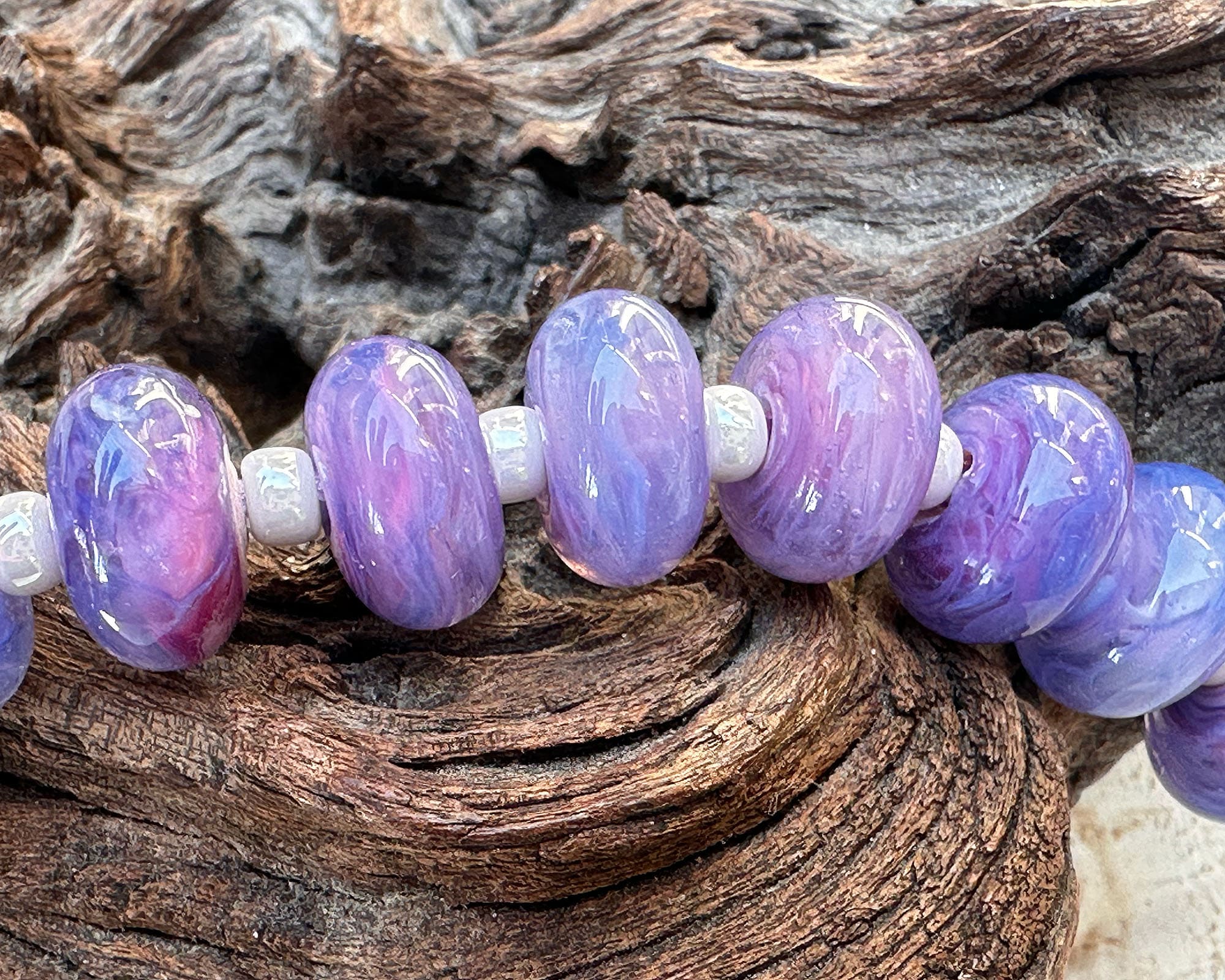 14 Tanzanite Purple Pink Swirl Lampwork Glass Beads Set for Jewelry Making - DIY Bracelets, Necklaces, Earrings & Craft Projects