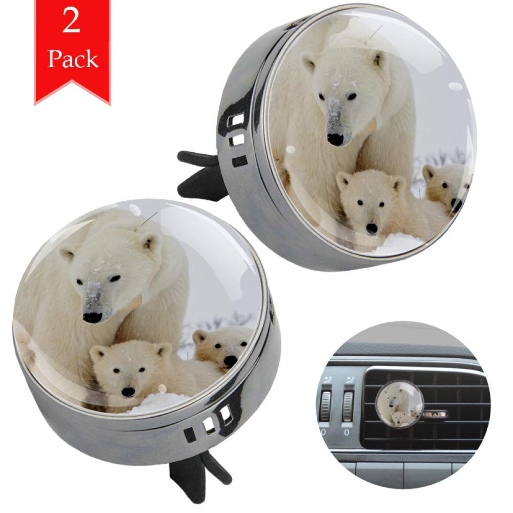 Polar Bears Black 2 Car Aromatherapy Essential Oil Diffuser - Brass Metal Crystal Glass 3D Display Vent Clip with 4 Refill Pads | Car Air Freshener for Home, Office & Travel