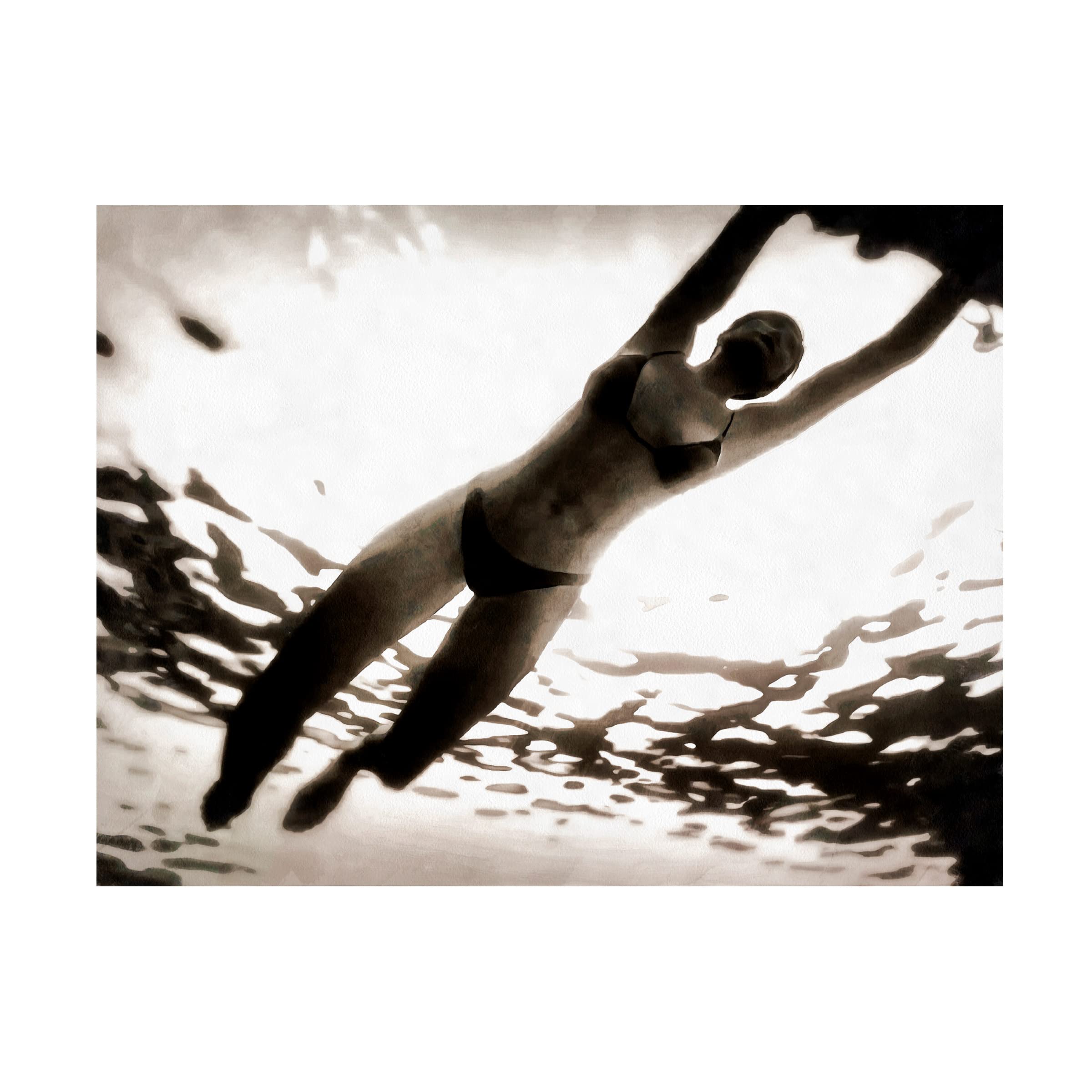 Evening Swim II Canvas Wall Art by Alonzo Saunders - Handmade Modern Beach Painting for Living Room, Bedroom & Office Decor
