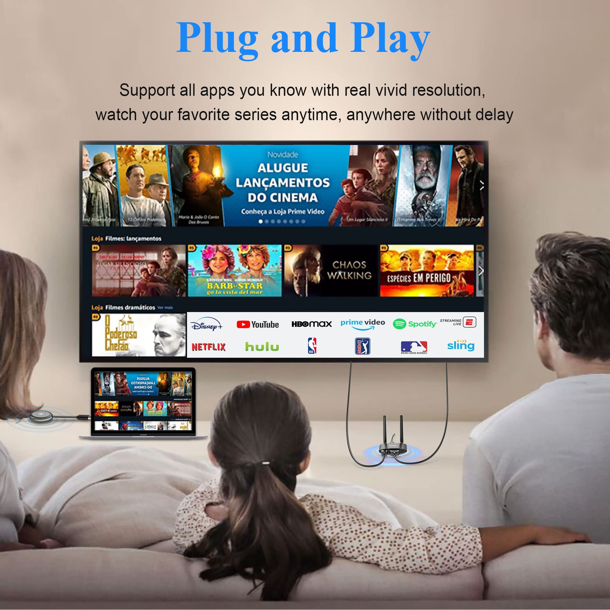 Wireless HDMI Transmitter and Receiver - 5GHz HDR Dual Screen HDMI/VGA Casting for Laptop/PC/Camera/Cable Box to HDTV/Projector/Monitor - 165FT Range for Streaming TikTok/YouTube/Netflix - Perfect for Home Theater, Gaming & Office Presentations