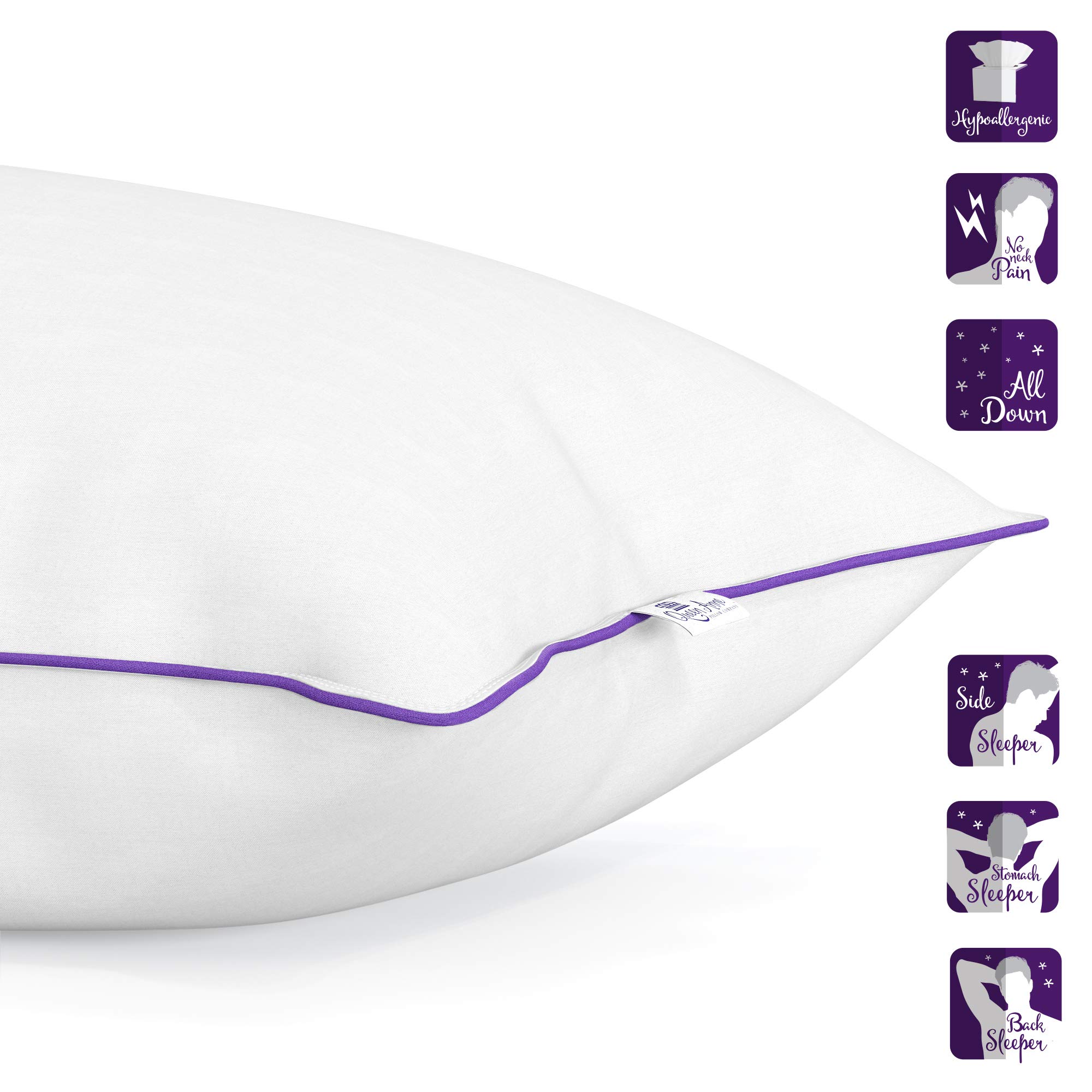 Premium Queen Anne Luxury 100% Down Pillow - Hypoallergenic European White Goose & Duck Down Blend - Cruelty-Free Hotel Quality Pillow - Made in USA (Standard Soft) - Perfect for Side Sleepers & Luxury Bedrooms