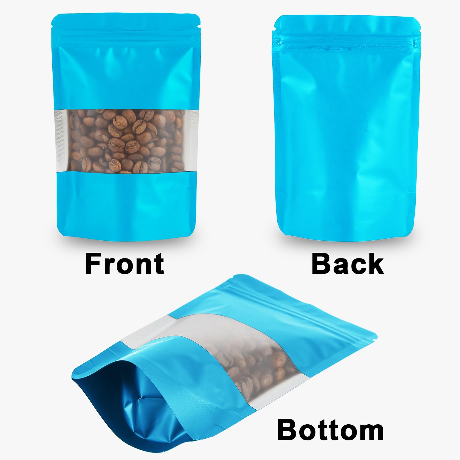 100-Pack 4x6 Inch Resealable Mylar Bags with Clear Window & Zipper Lock - Stand Up Foil Pouch for Food Storage, Coffee, Tea, Snacks - Airtight & Moisture-Proof (Blue)