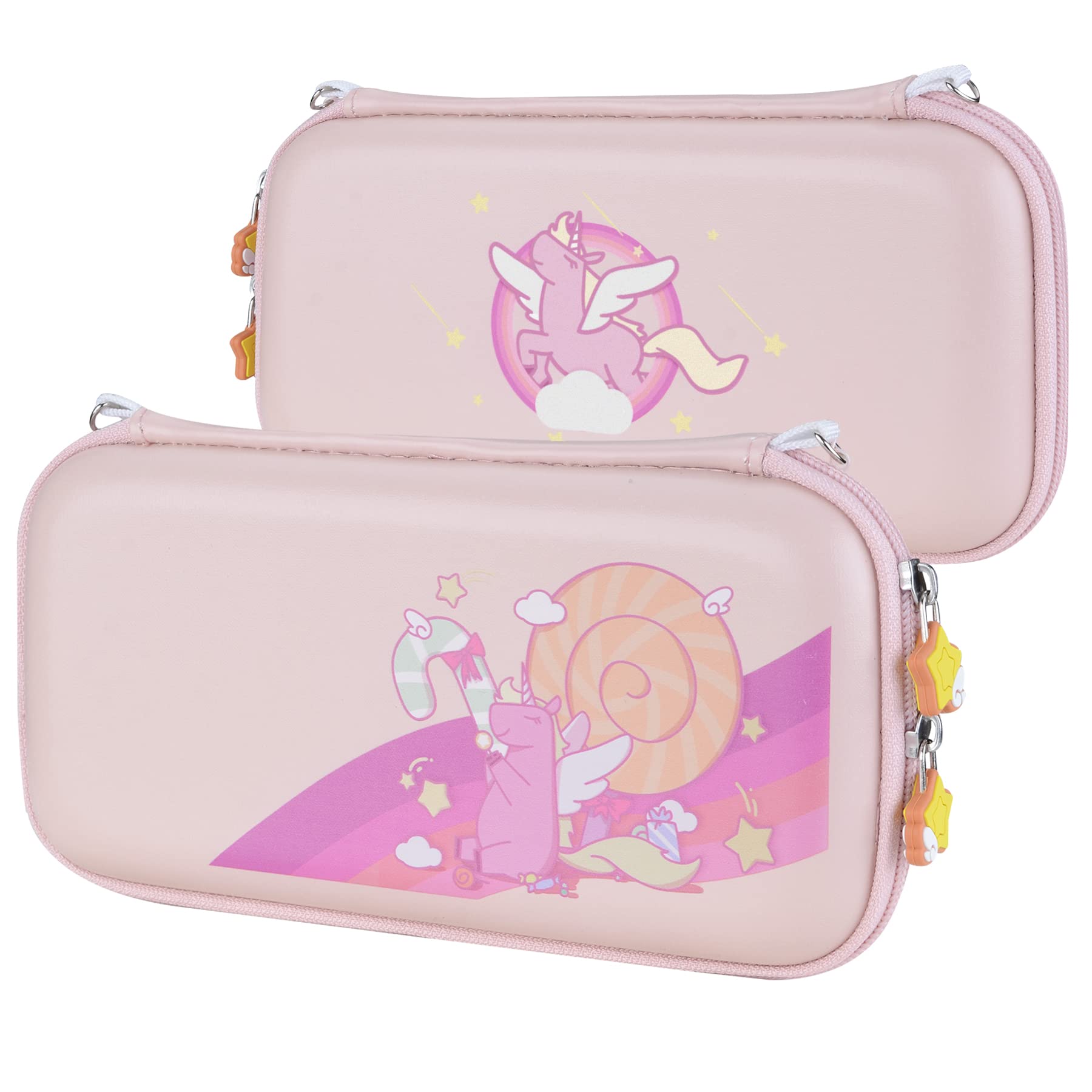 eXtremeRate PlayVital Pink Cute Protective Carrying Case for Nintendo Switch Lite - Includes Thumb Grips & Candy Rainbow Unicorn Slim Travel Case - Durable Hardshell Storage for Girls - Perfect for Travel, School & Gaming On-The-Go