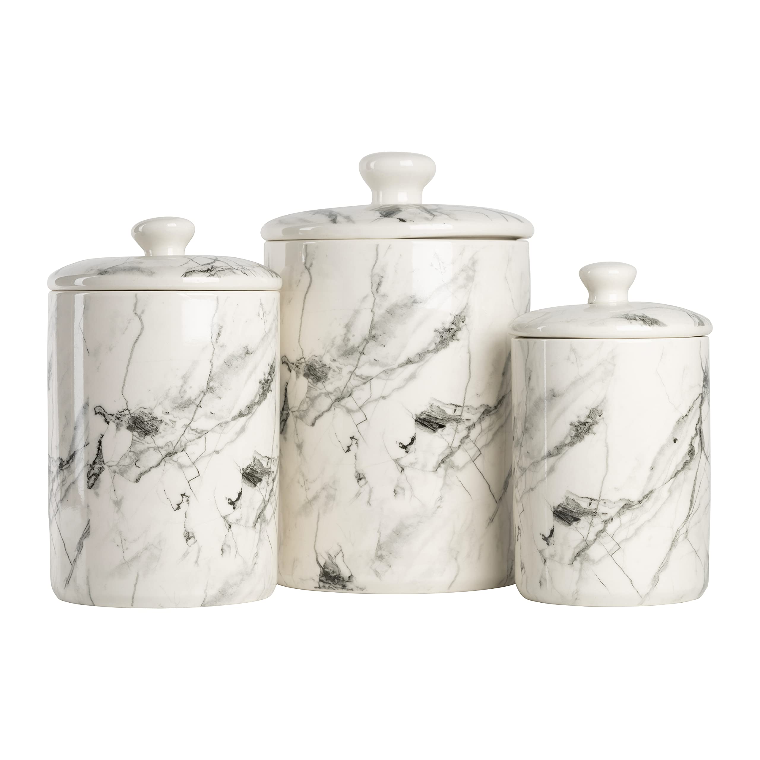 10 Strawberry Street Marble Kitchen Canister Set - 3 Piece Airtight Food Storage Containers for Flour, Sugar & Coffee | Modern Countertop Organizer for Pantry & Baking Essentials