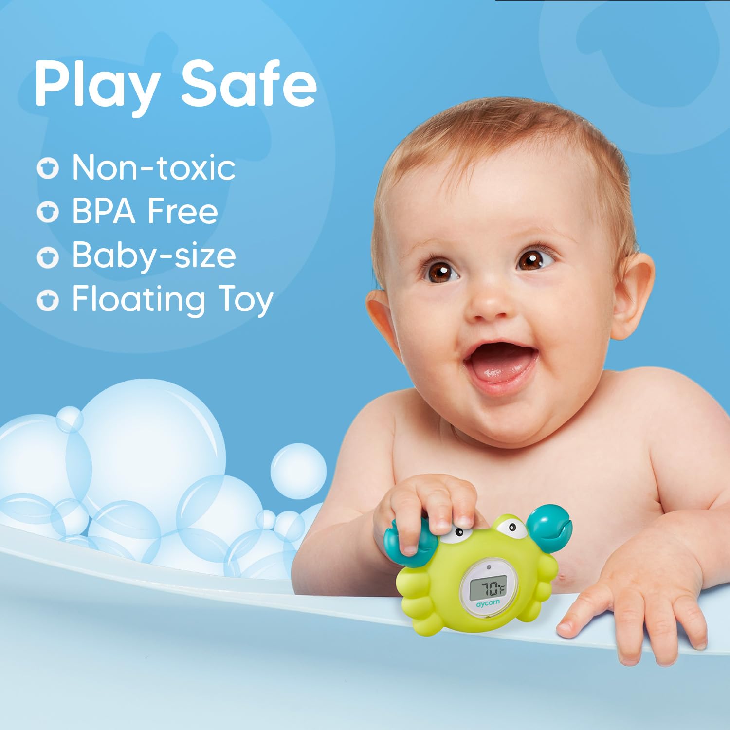 **Aycorn Digital Baby Bath Thermometer – Safe Floating Water & Room Thermometer with LED Display & Temperature Alert – Perfect for Infant Bath Time, Nursery, and Pool Safety**