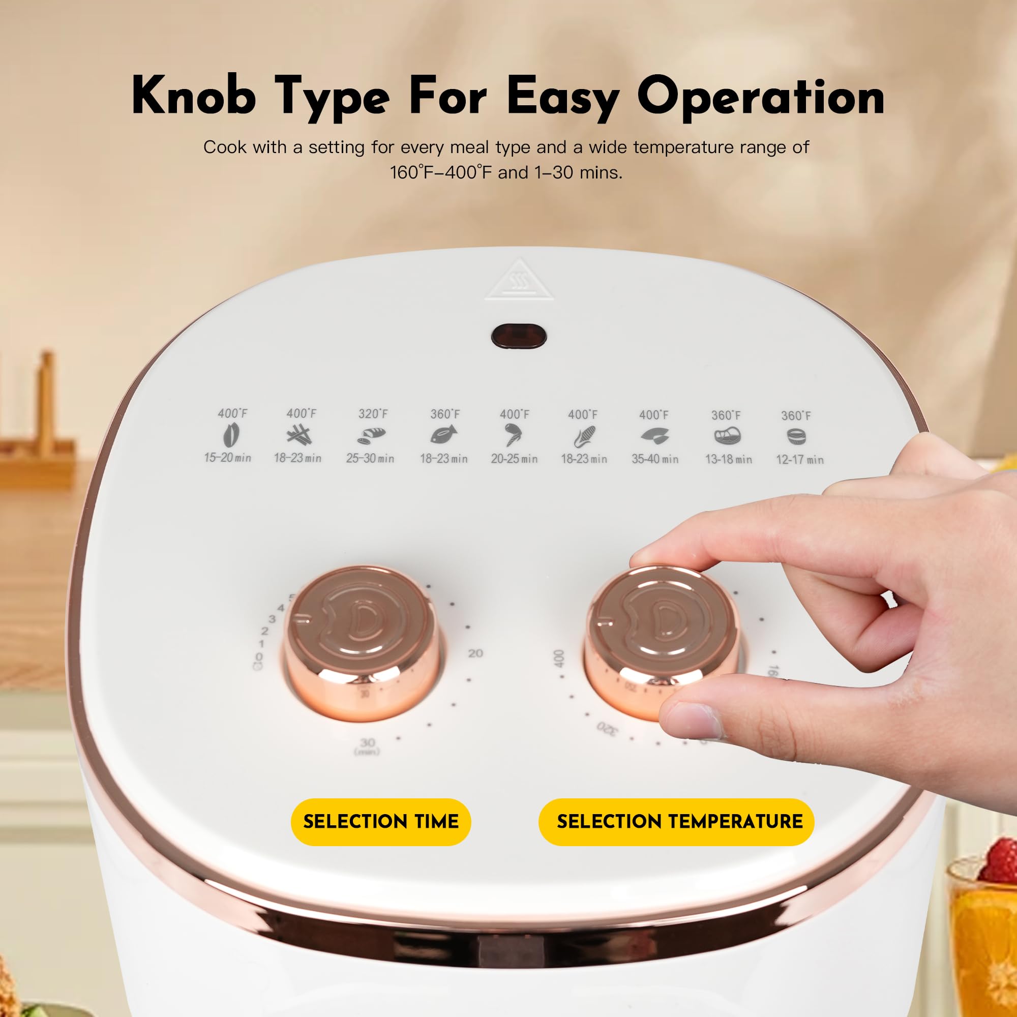 3.6 QT Compact Air Fryer for Healthy Cooking - Oil-Free, Timer & Auto Shut-Off - Perfect for Kitchen, Dorm, Office - Fast Meals for Breakfast, Dinner & Snacks - Small Round Design with Easy Dial Controls - White