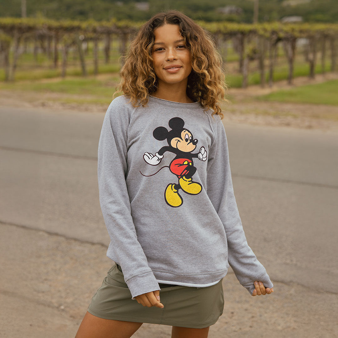 Disney Mickey Mouse Long Sleeve Crewneck Sweatshirt for Men & Women - Soft Grey Cotton Pullover for Casual Wear & Disney Theme Parties