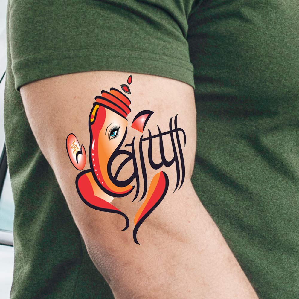 Voorkoms® Waterproof Temporary Tattoo - Lord Ganpati Bappa Design for Men & Women | Festival, Party, Yoga & Spiritual Occasions