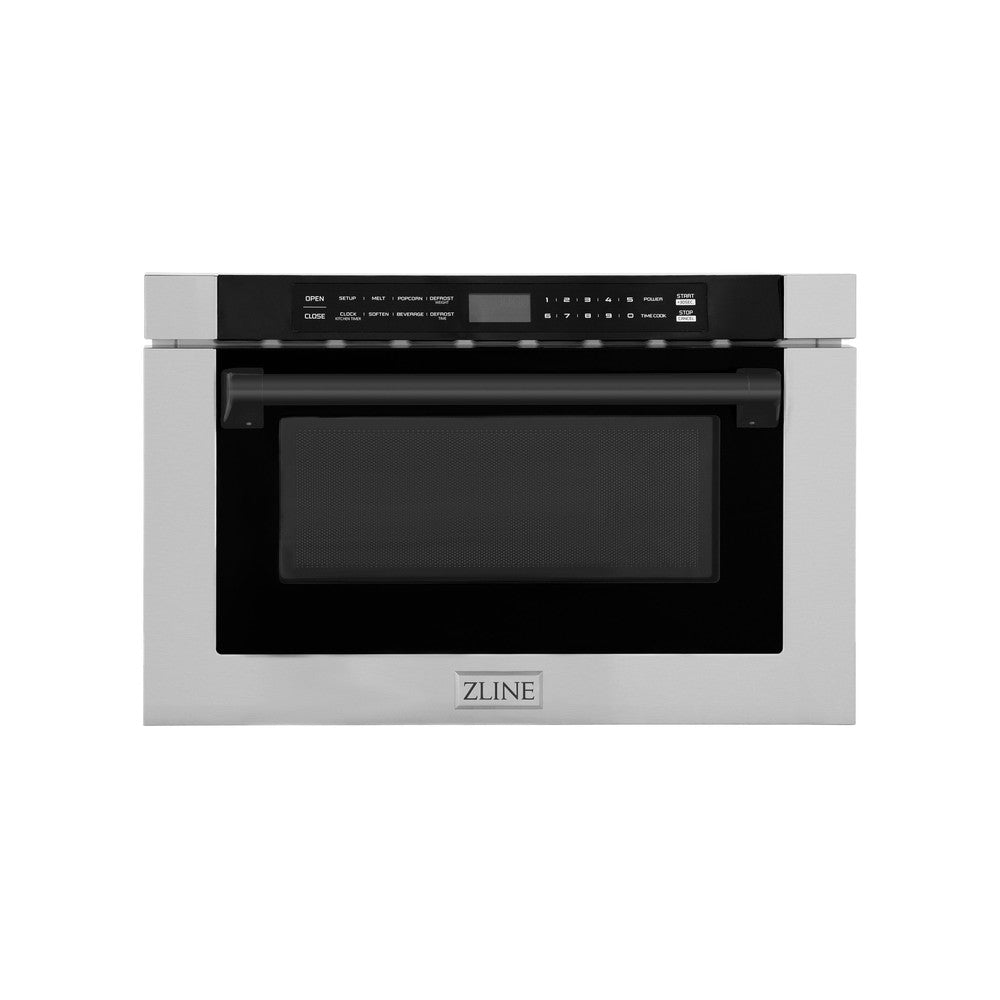 ZLINE Autograph Edition 24-Inch Built-In Microwave Drawer - 1.2 cu ft Stainless Steel with Matte Black Accents (MWDZ 1 H MB) - Perfect for Modern Kitchens, Small Spaces & Luxury Home Upgrades