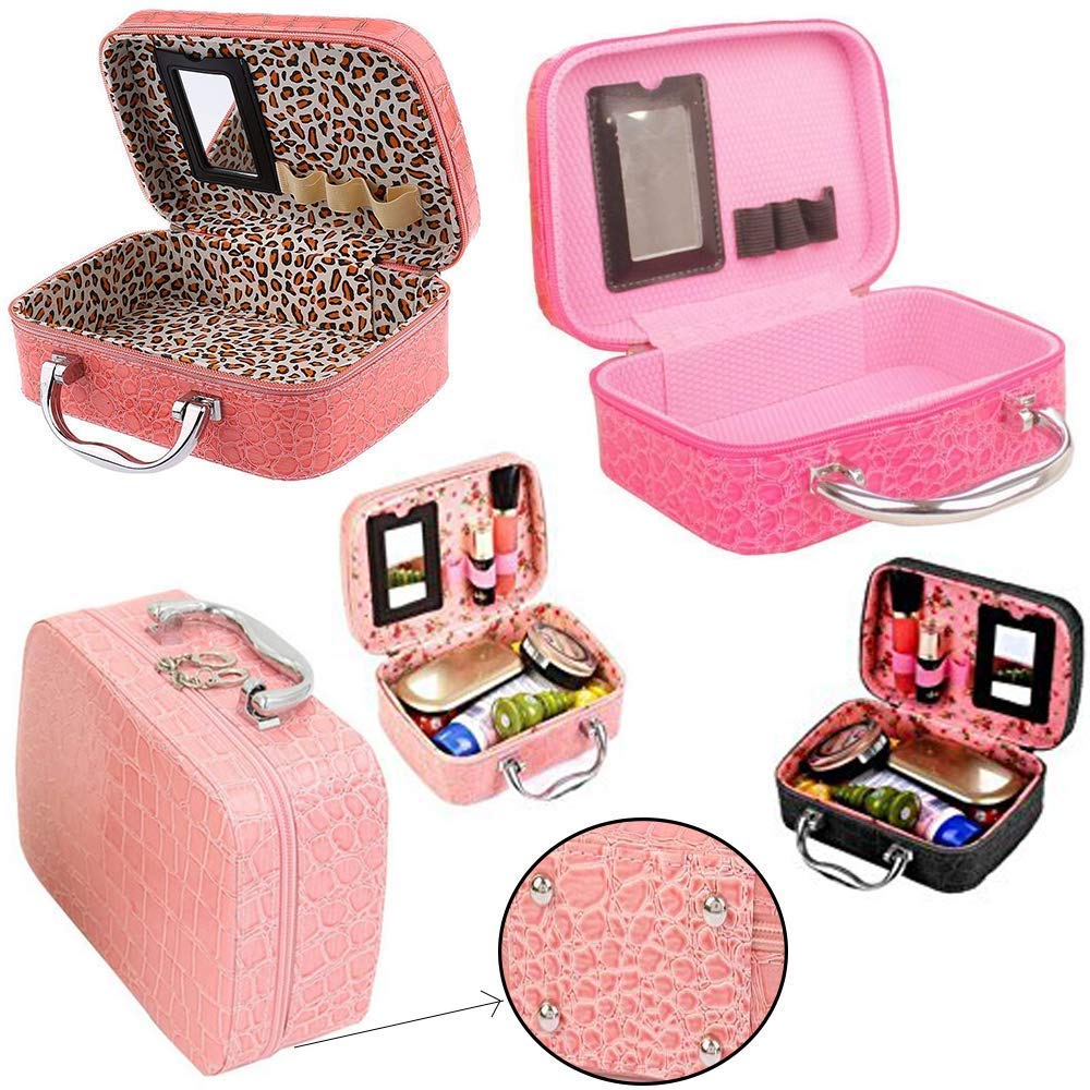 Vruta Multifunctional Travel Makeup Bag with Adjustable Dividers & Mirror - Small Cosmetic Organizer for Brushes, Makeup, Cosmetics (Multi-Color) - Perfect for Travel, Gym, and Daily Beauty Essentials