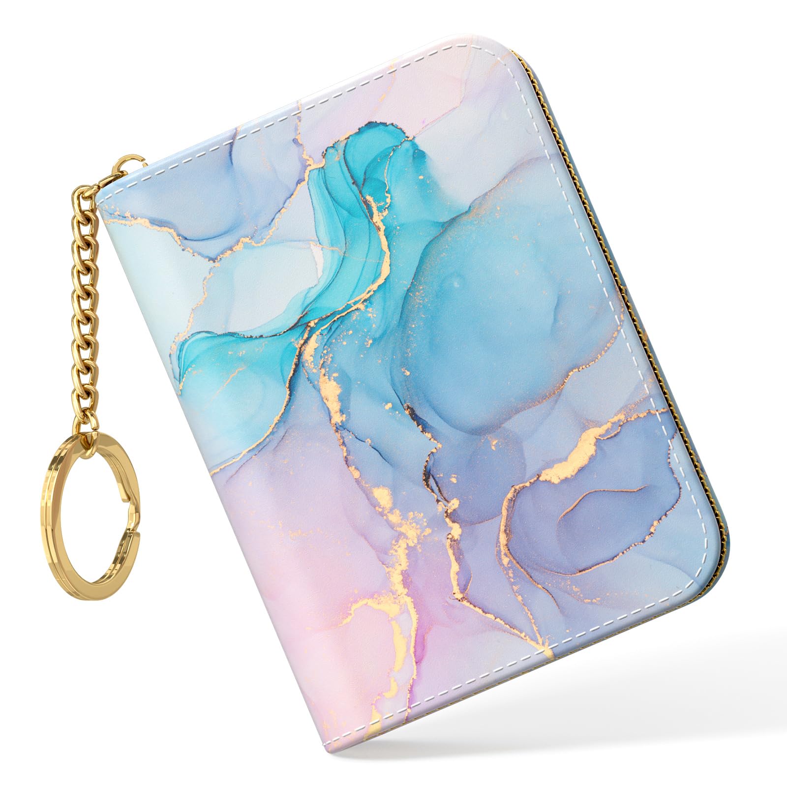 Nipichsha Women's RFID Blocking Leather Wallet – Slim Compact Design with 12 Card Slots & Colorful Ink Marble Pattern | Secure Credit Card Holder for Travel, Shopping & Everyday Use