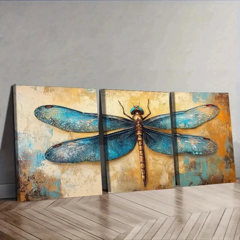3-Piece Blue Dragonfly Wall Art Set - Framed Canvas 50x70cm - High Quality Print - 100% Australian Made - Ready to Hang - Perfect for Living Room, Bedroom & Office Decor
